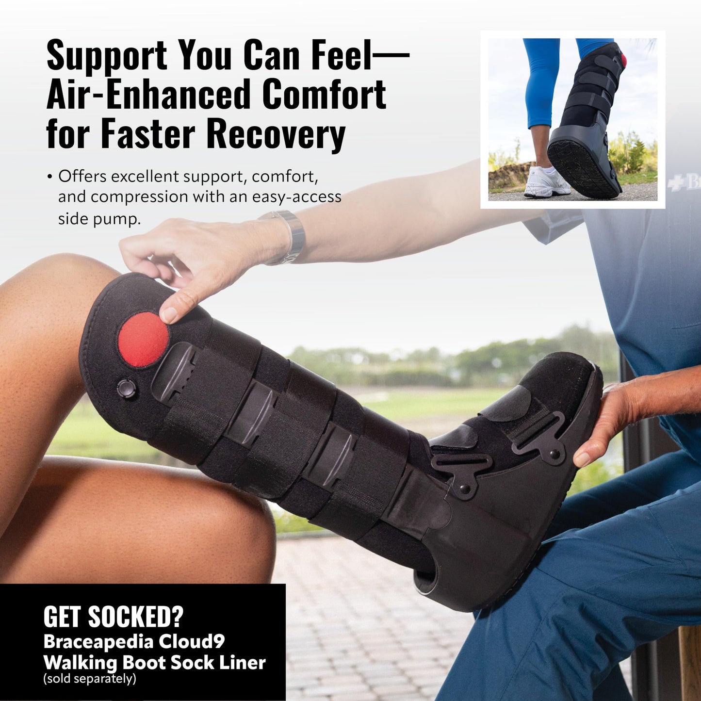 Tall Side Pump Fracture Boot, Medical Grade Foot Brace for Fractures, Cart Friendly Ankle Boot & Brace, Adjustable Air Pump, Sprain & Injury Recovery, Post Op Shoe, Foot Boot for Injured Foot, Large