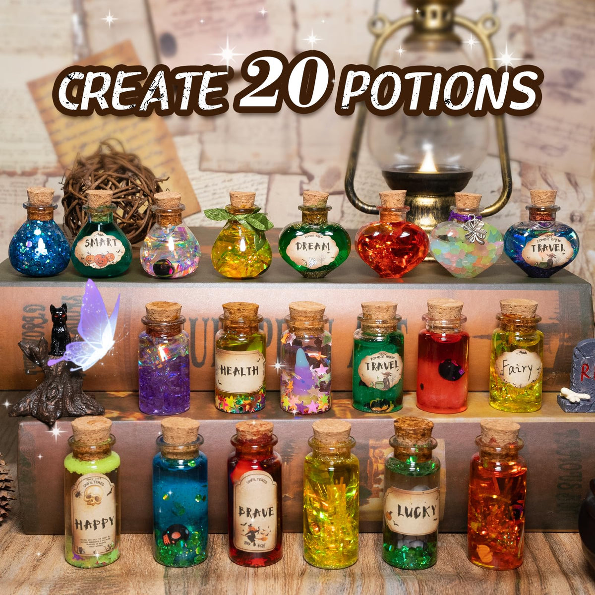 LDomet Magic Potions Kit for Kids - Mix 20 Fairy Dust Potion Bottles, Halloween Christmas Party Decorations, Creative Gift Craft Toy for Ages Boys Girls 6 7 8 9 10+