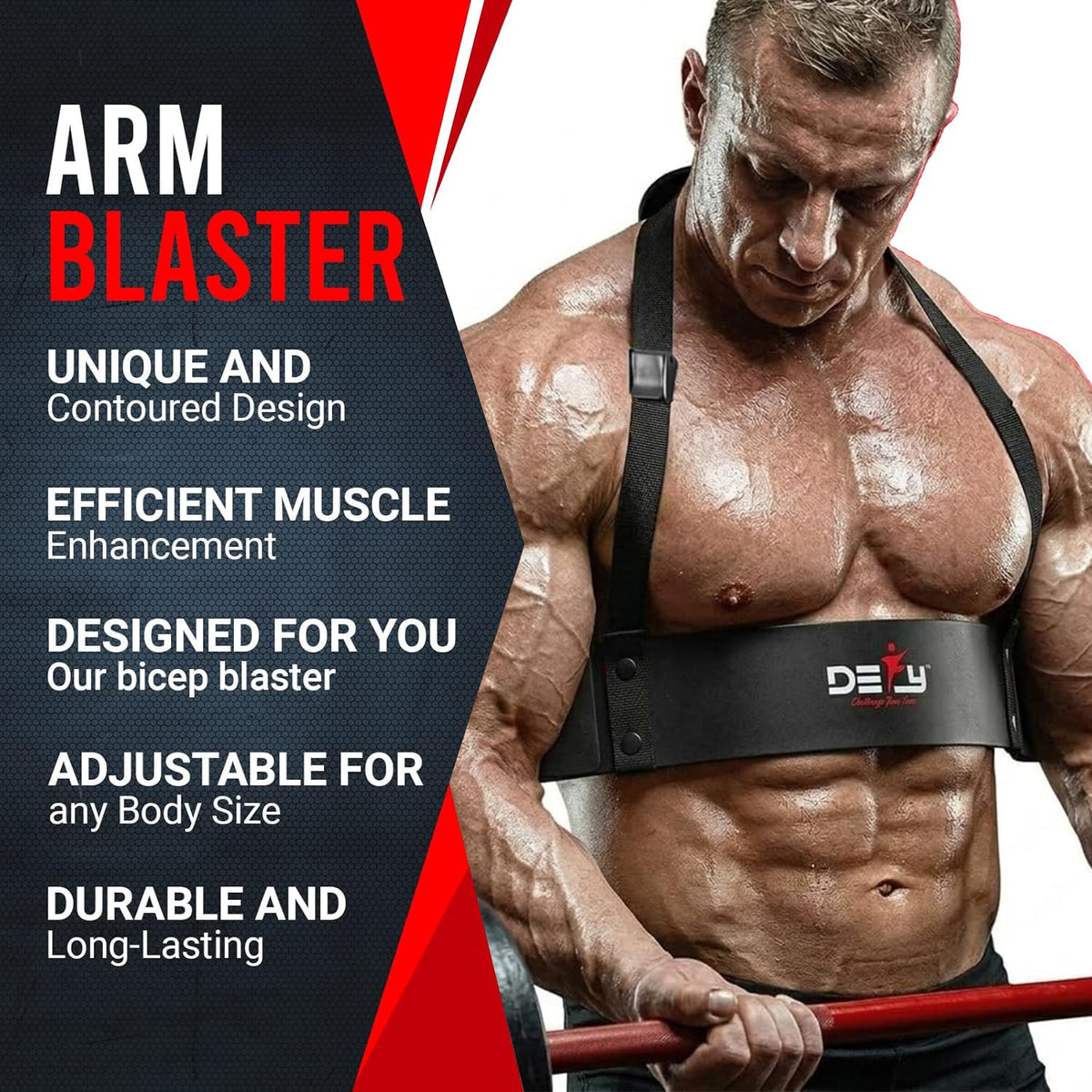 DEFY Arm Blaster for Biceps and Triceps Adjustable Curl Support with Durable 7mm Aluminum Plate and Neck Pad for Strength Training Bodybuilding isolator Curl Machine - Black