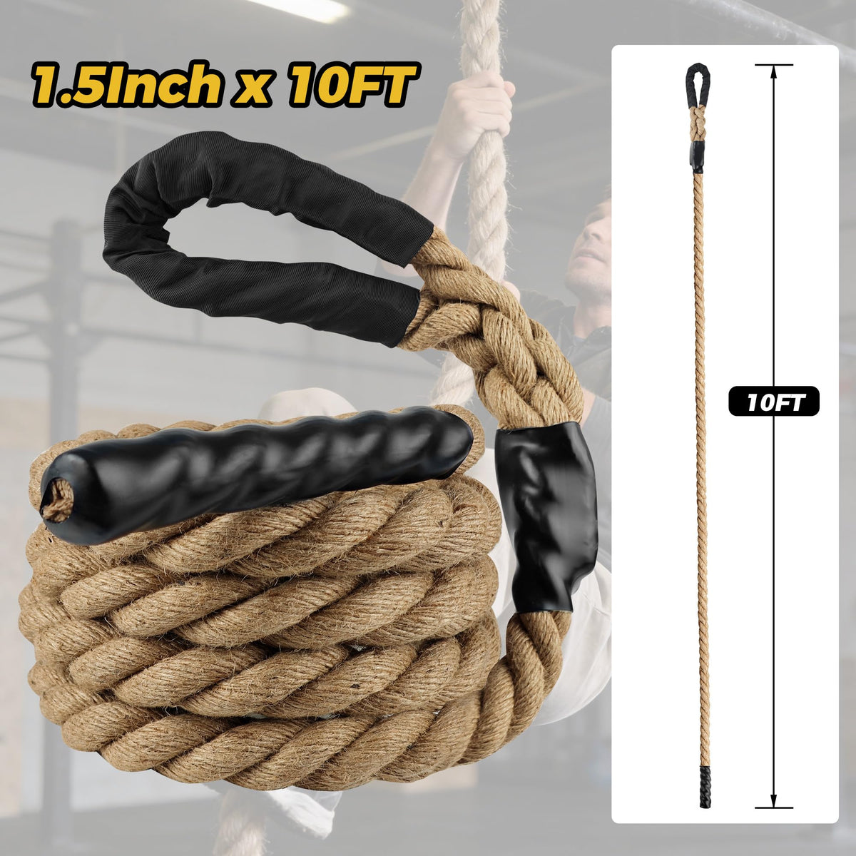 WILDSPUR Climbing Rope 1.5 Inch Diameter - 10FT Heavy Duty Gym Climbing Rope for Fitness & Strength Training - Professional Workout Rope for Adults Kids - Ideal for Home Gym