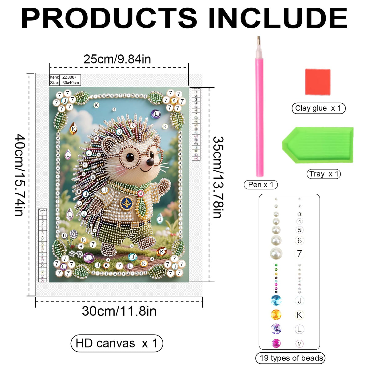WSLWXSHM Pearl Diamond Painting Kits for Adults Hedgehog, 5D Special Shape Diamond Art Kits for Beginners, Crystal Rhinestones Diamond Painting for Home Wall Decoration Gift 12×16inch/30×40cm Animal