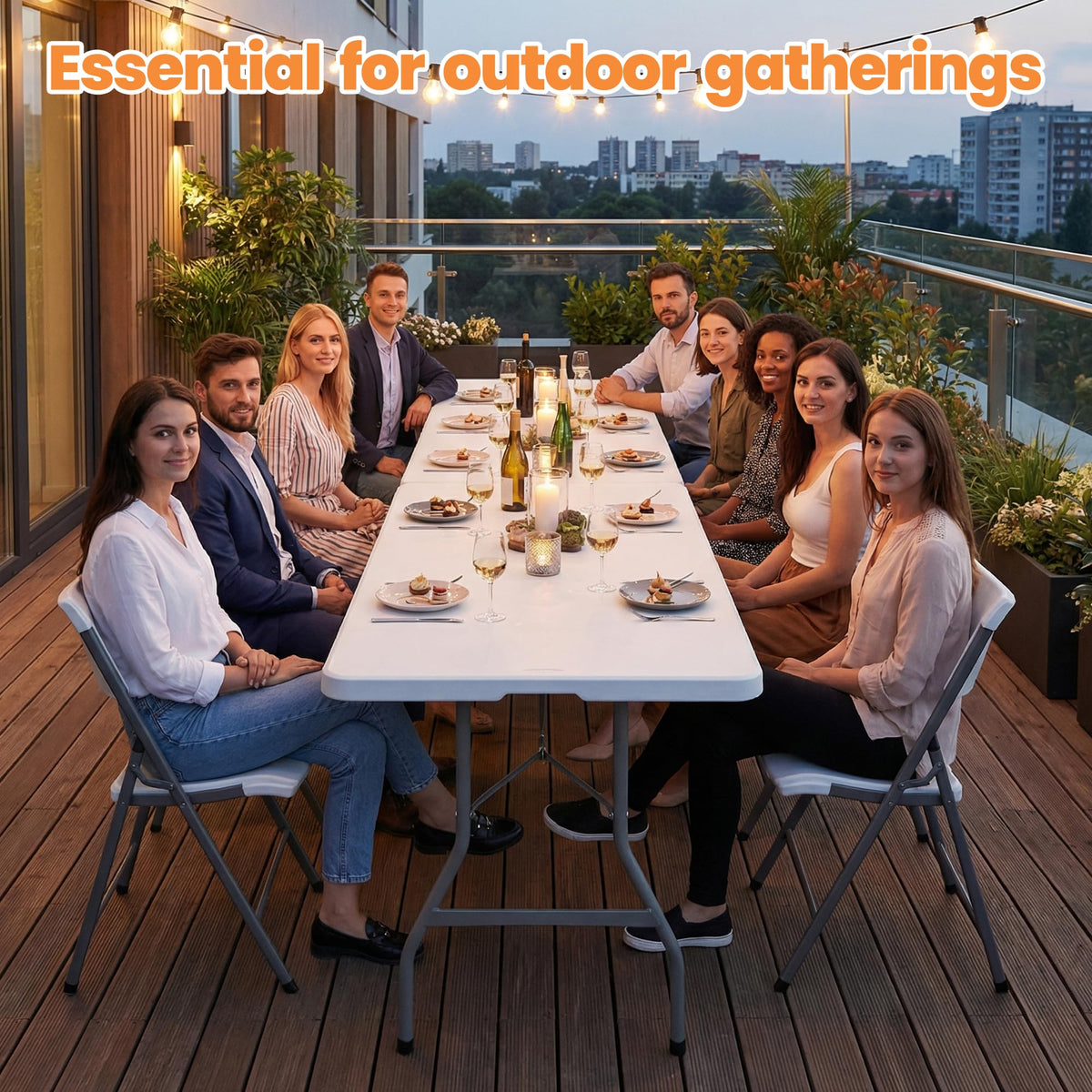 EDWINENE Bulk 6 Foot Foldable Table 10 Pack Heavy Duty Plastic Utility Table with Carrying Handle for Event Rental, Catering Business, Outdoor & Indoor Commercial Use
