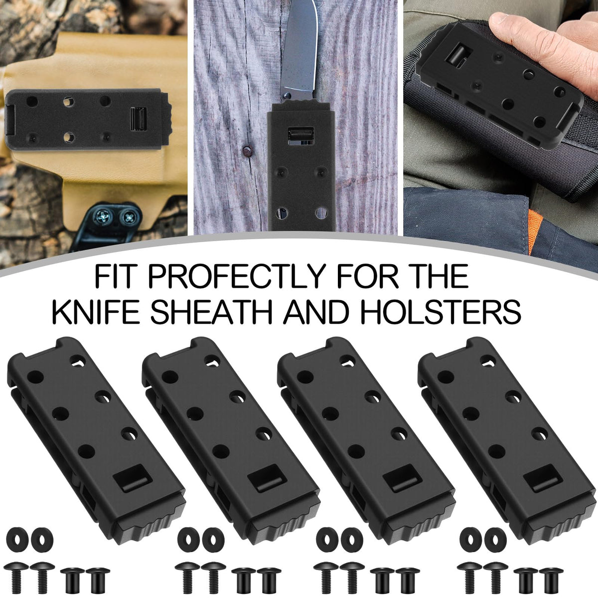 Relaxweex 4 Pack 3 Inch Holster Belt Clips Knife Belt Clip Holster Adjustable Molle Attachment Adapter with Mounting Hardware Panel Mounts Straps Tools for Vests Backpacks(Classic Style)
