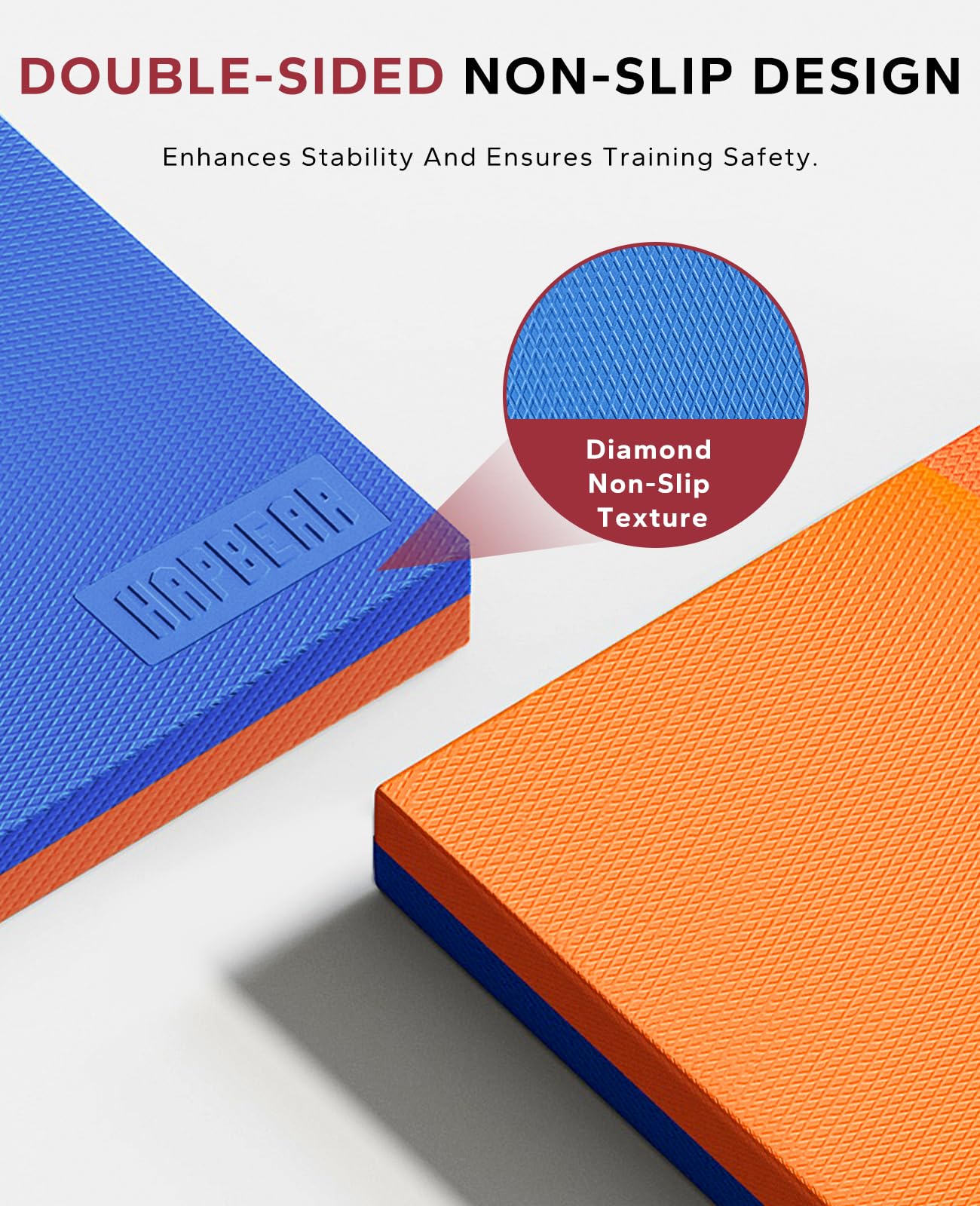 HAPBEAR Exercise Balance Pad 2-Pack - 15"x12" Non-Slip Stability Mats - 2.25" Thick Soft Foam for Adults, Physical Therapy & Core Training - Bonus Band Included - Blue
