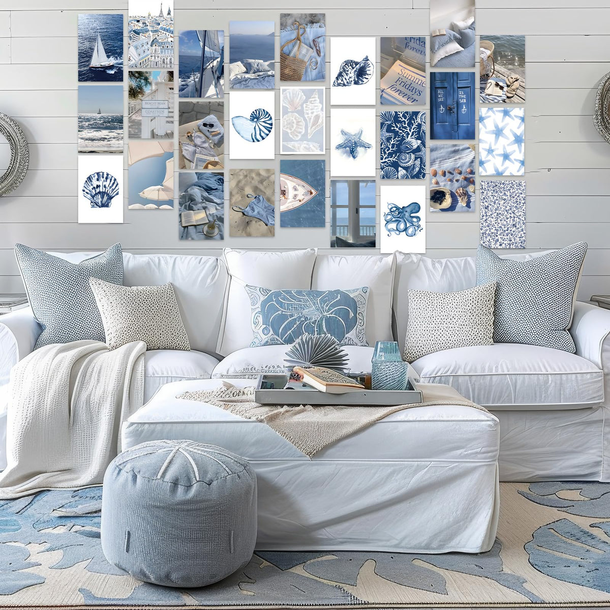 FYSUIMU 50Pcs Coastal Wall Collage Kit Art Print Aesthetic Blue Coastal Beach Surf Wall Decor for Bedroom Dorm Preppy Room Home Decor, 4 x 6 Inch