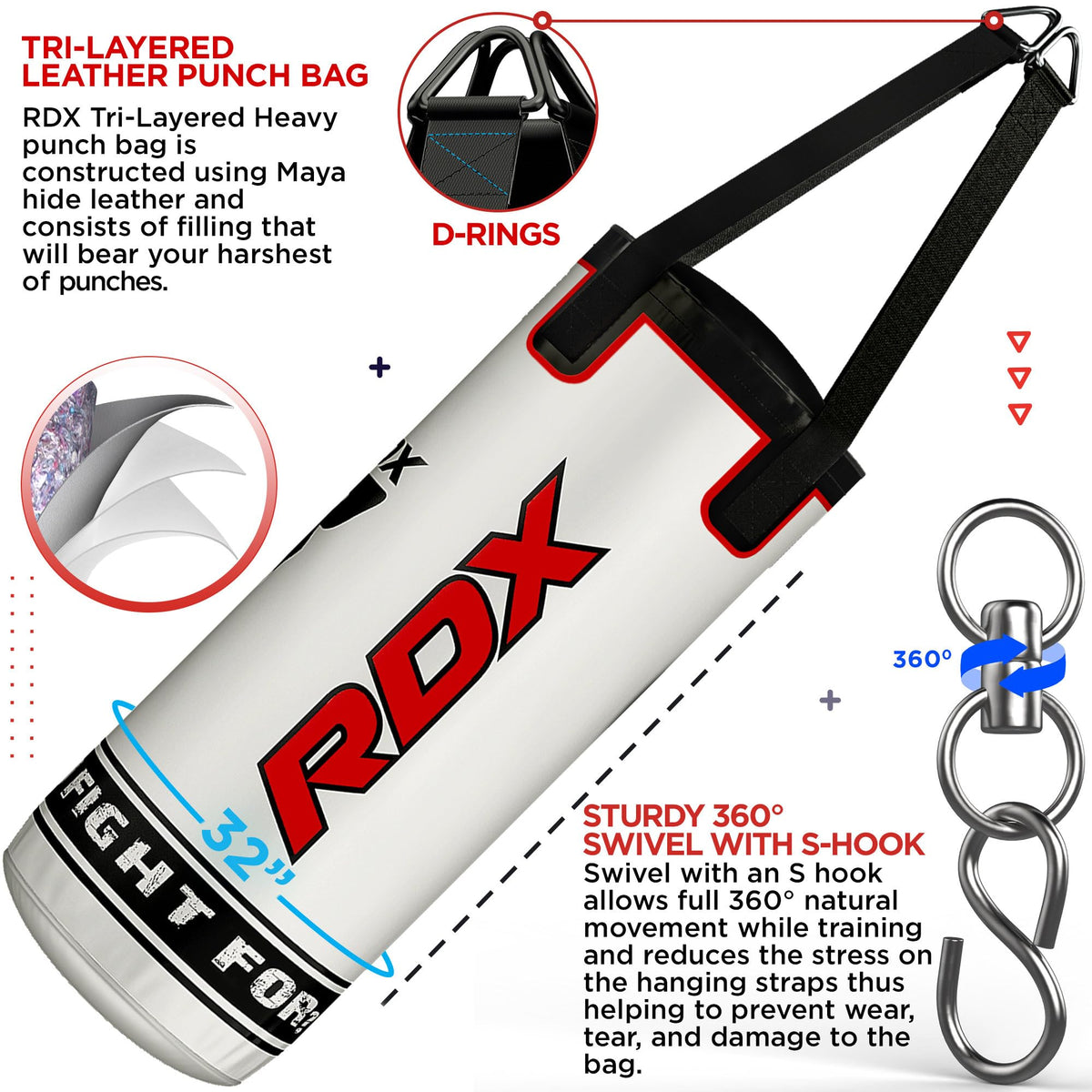 RDX Kids Punching Bag 2FT, Heavy Filled Boxing Set, Non Tear Maya Hide Leather Junior Hanging Bag, Kickboxing MMA Grappling Muay Thai Taekwondo Karate BJJ Workout Training