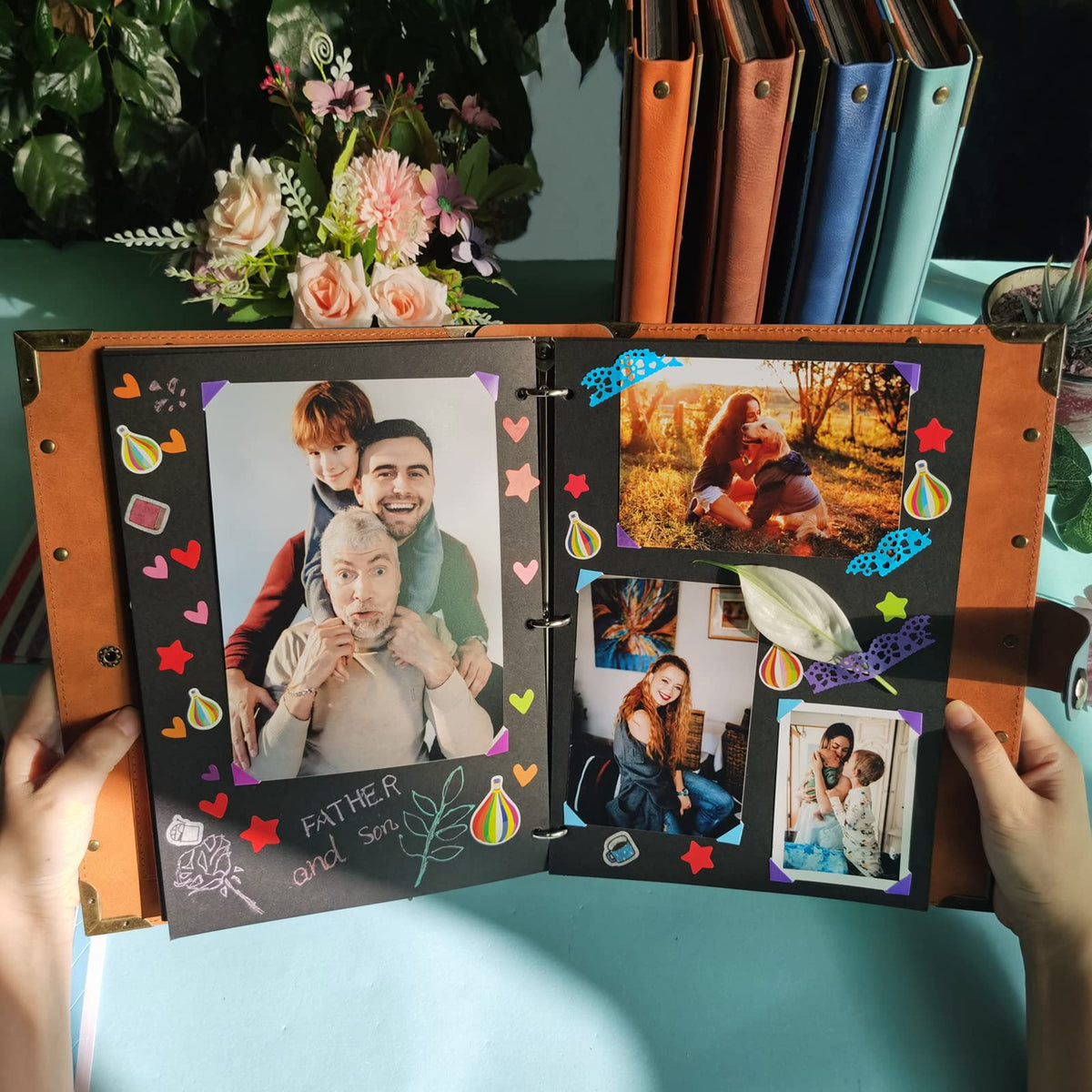 ZEEYUAN Leather Scrapbook Album 60 Pages Love Memory Photo Album 8.5x11 inch, Travelling Journal Scrap Book Family Scrapbook Scrapbooking Supplies Kits Gift for Couples Anniversary Wedding