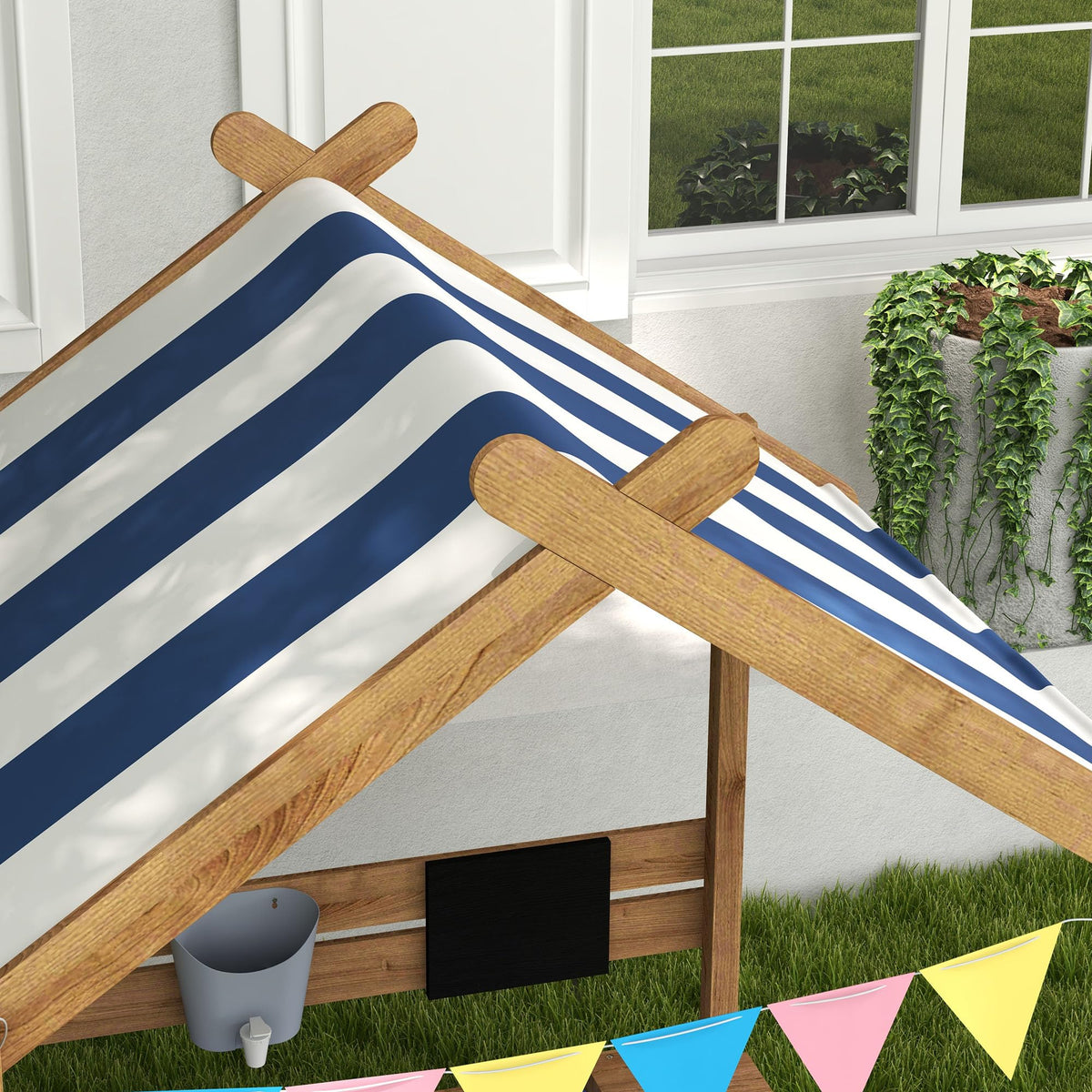 GOWE Wooden Sandbox with Canopy House Design for 3-7 Years Old, Brown