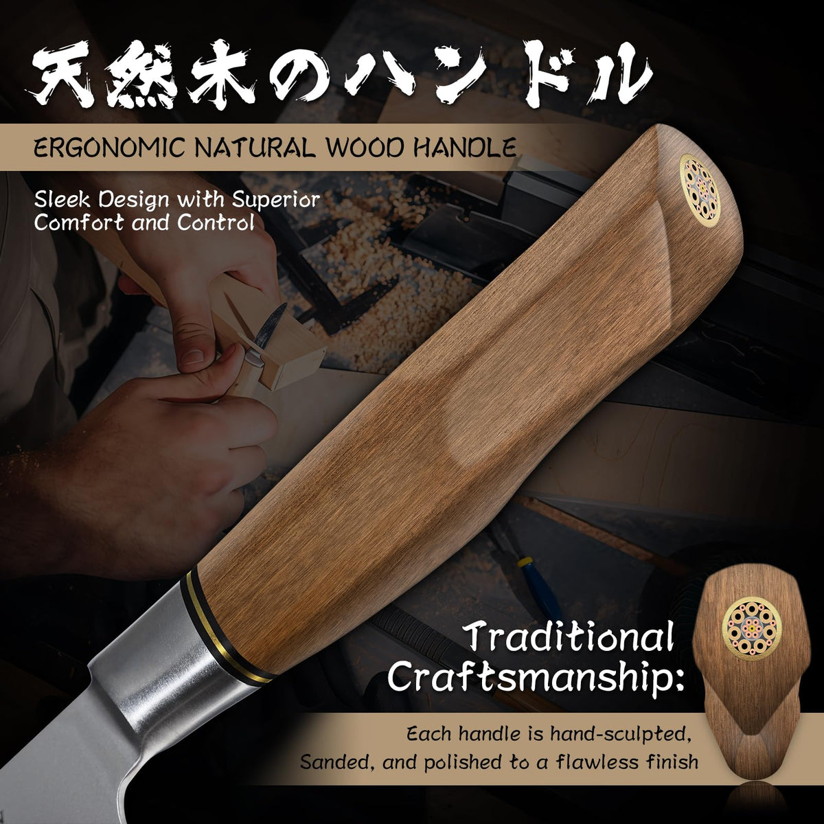 Purple Dragon Santoku Knife 7 Inch Japanese Chef Knife for Chopping Meat Cutting Vegetables, German Vg10 Steel Blade, Ergonomic Wooden Handle Christmas Gift for Men and Women