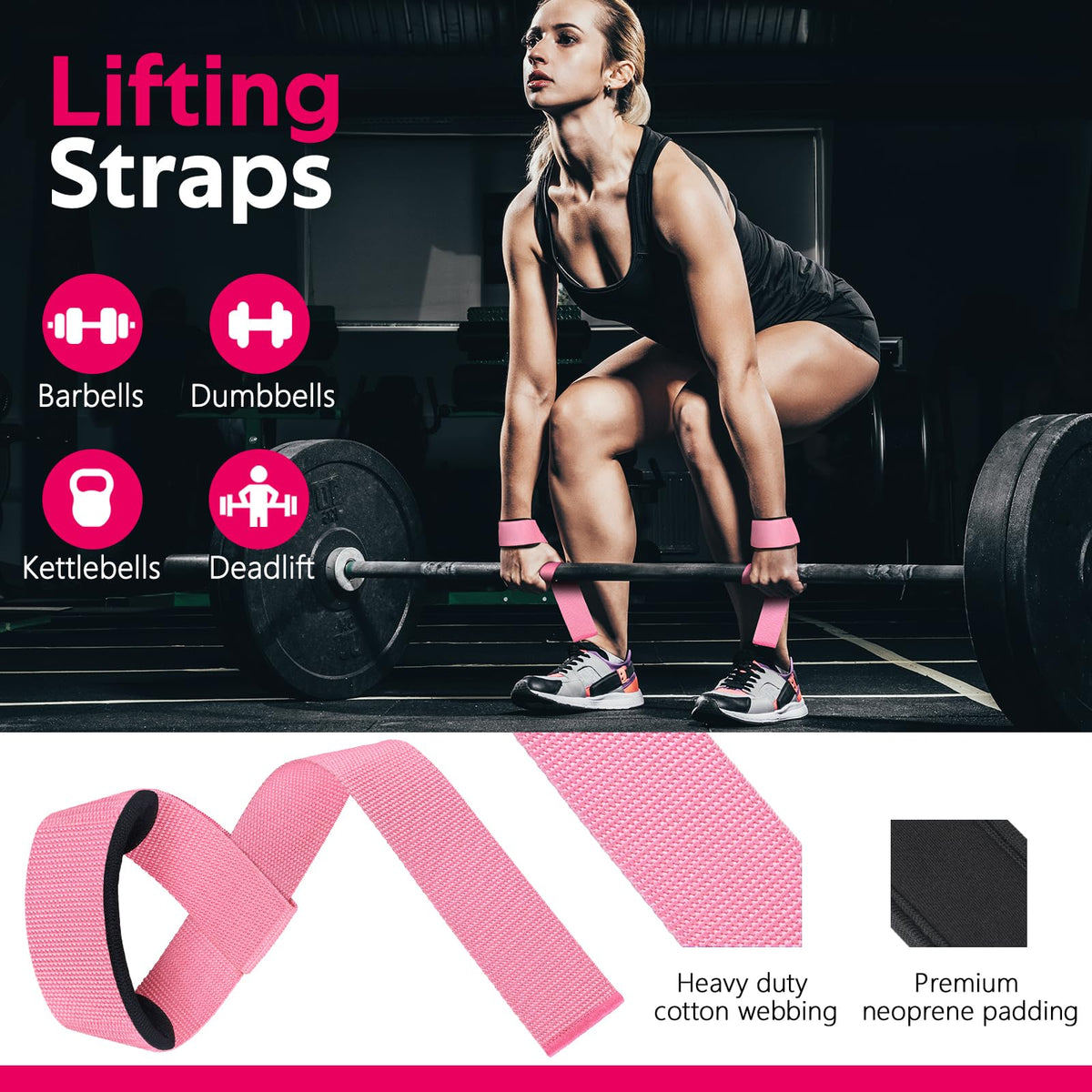 WALITO 8Pcs Barbell Pad Set for Hip Thrust - Squat Pad,Gym Accessories for Women with Bar Bad,Bench Press, with Gym Ankle Straps,Resistance Bands for Working Out,Lifting Strap,Carry Bag (1-Pink)