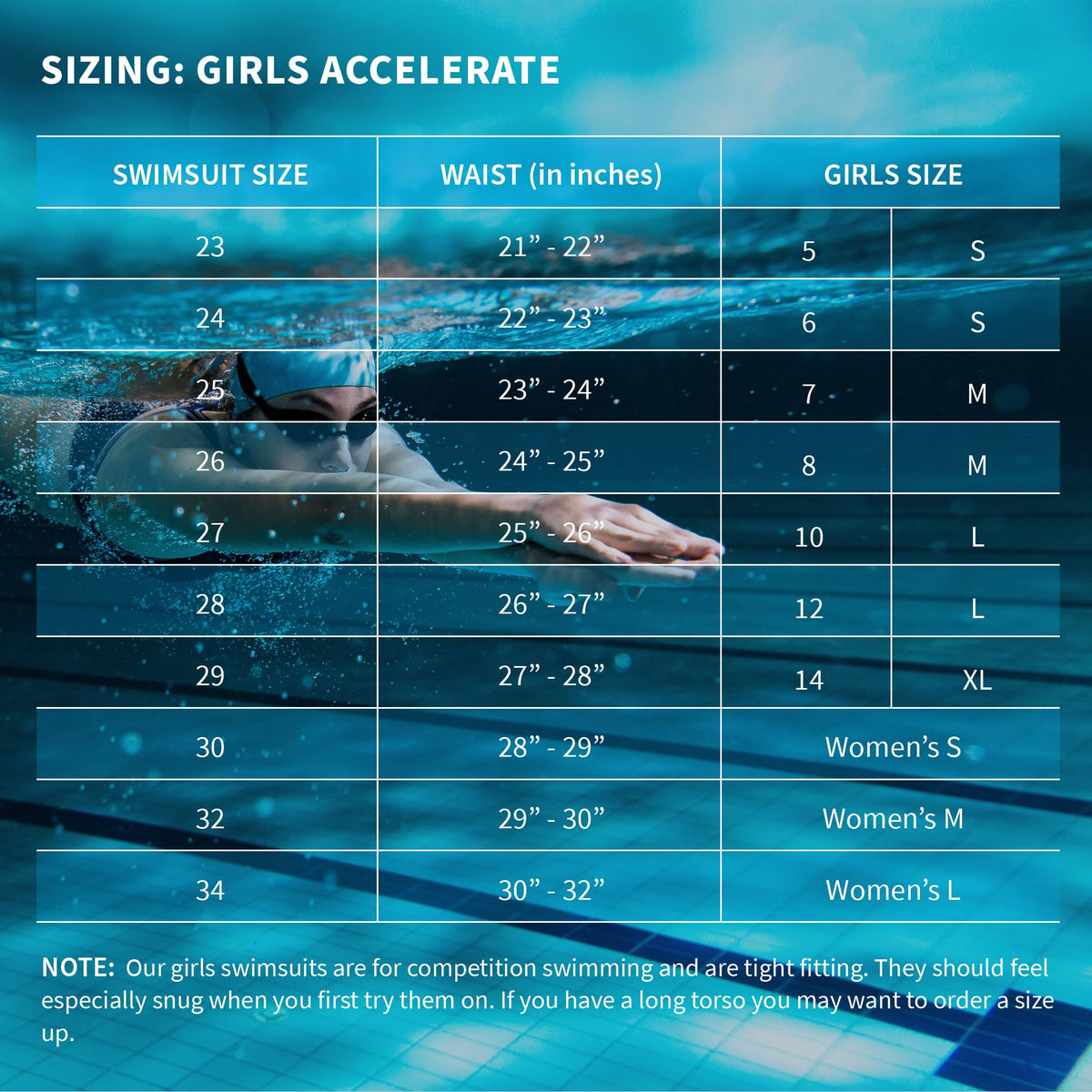 Flow Accelerate Swimsuit for Girls - Size 23 to 34 One Piece Swim Suit for Practice and Competition in Black, Blue, and Navy (US, Numeric, 30, Regular, Black)