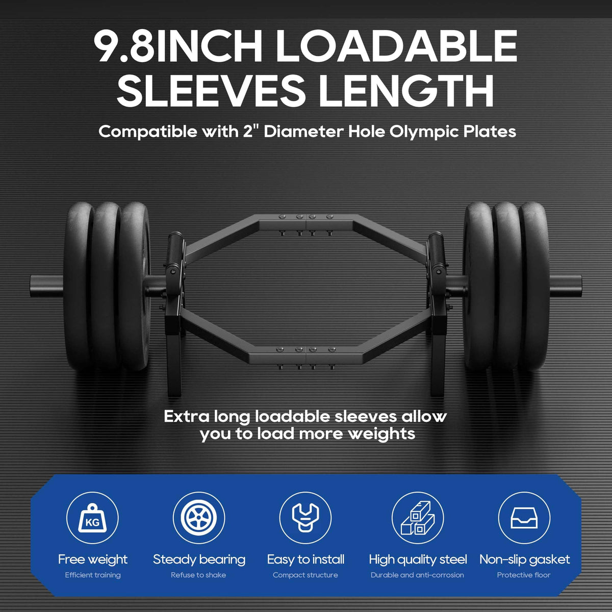 Olympic Trap Bar Barbell, Hex Bar, Shrug Bar, Deadlift Bar with rubber grip