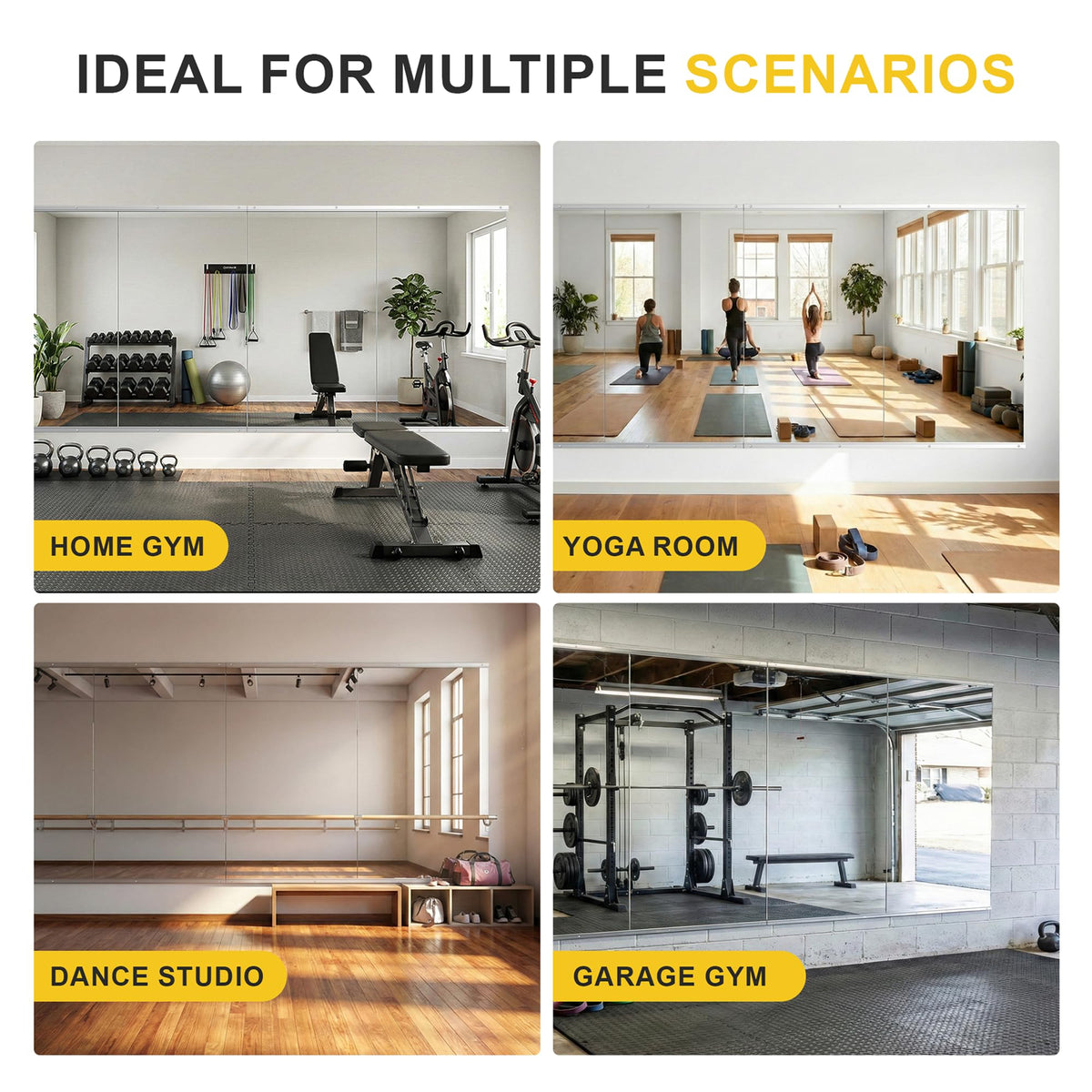 LAWADA Home Gym Mirror for Wall, 50"x25"-2 PCS Full Length Workout Mirrors, Tempered Glass, HD Reflection, Large Frameless Body Mirror for Home Gym, Garage, Yoga, Dance, Bedroom(Silver)