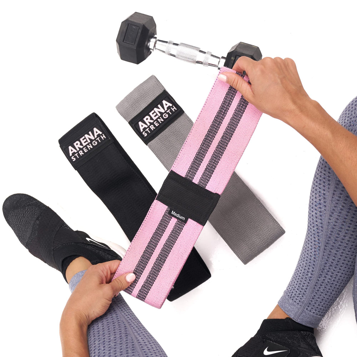 Arena Strength Fabric Exercise Booty Bands for Legs and Butt | Hip Resistance Bands Set of 3 with Workout Guide and Carry Case