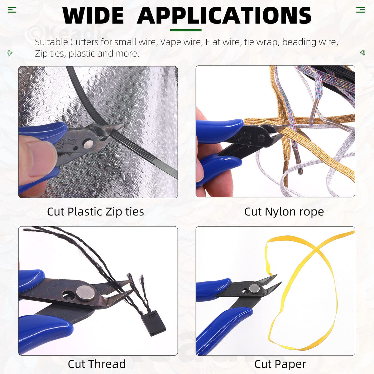 Keadic 12Pcs 5" Wire Cutters with Internal Spring and Soft Rubber Handle, Mini Flush Cutters, Micro Cutting Pliers Wire Nippers, Small Side Cutters for Hobby Modeling Jewelry Electronic Crafts (Blue)