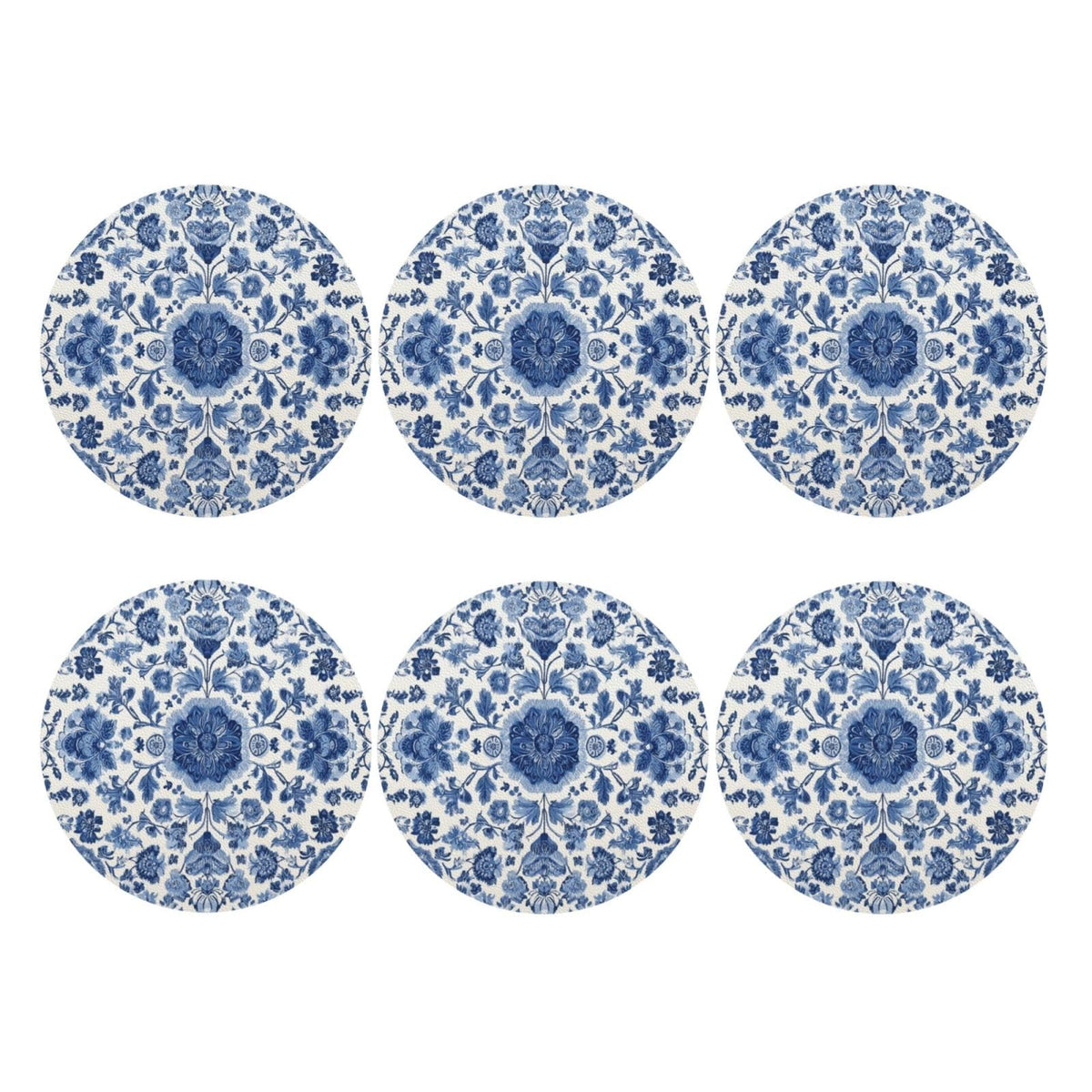 White Blue Pattern Coasters for Drinks Absorbent Leather Coasters Set of 6 for Coffee Table Cup Bar Desk Round Coaster Mats Holiday New Home Decors