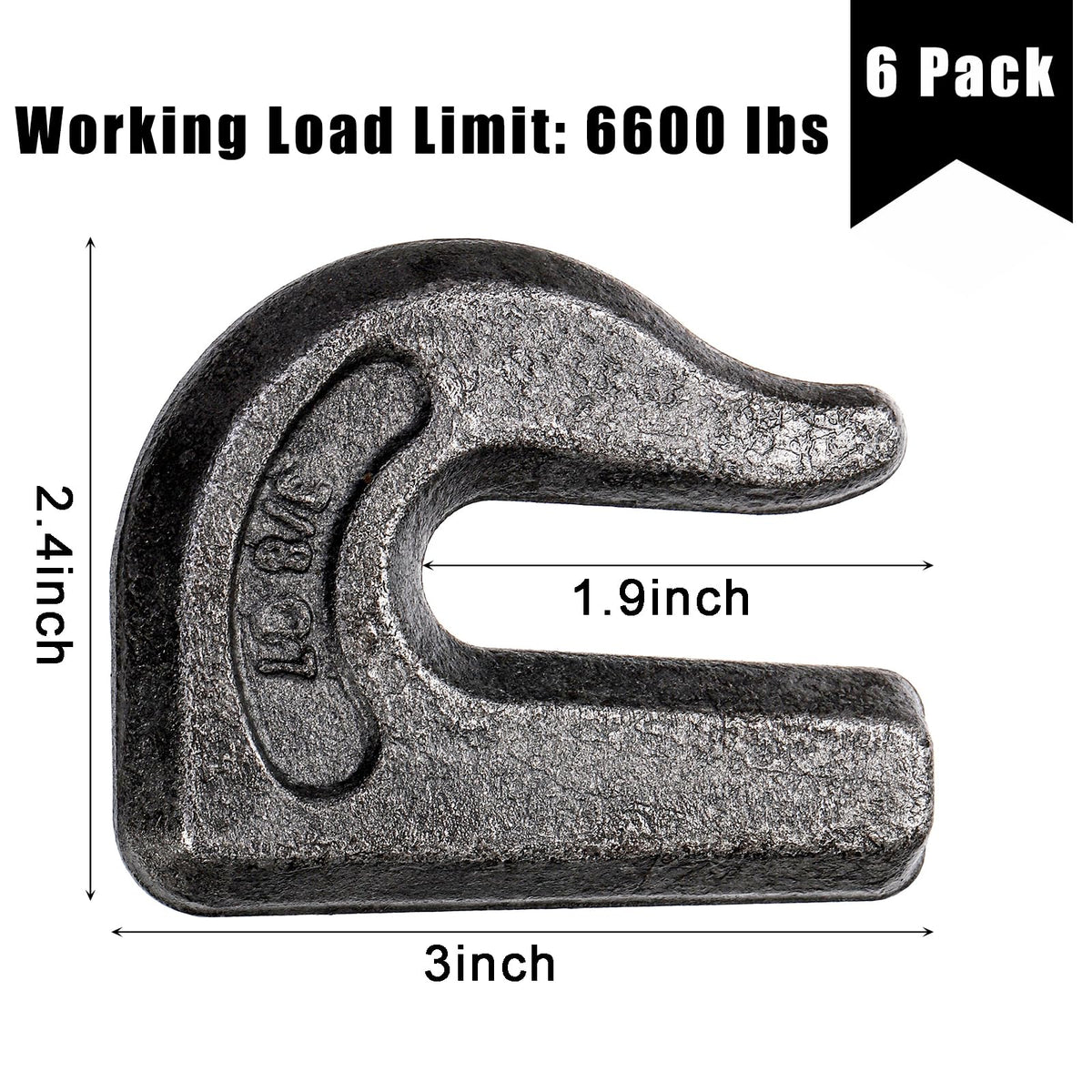 SOUJOY 6 Pack Weld on Grab Hook, 3/8" Tractor Bucket Hooks, G70 Forged Clevis Weldable Tow Chain Hook for Chain Pulling and Lifting, Trailer Truck, Rigging, Car