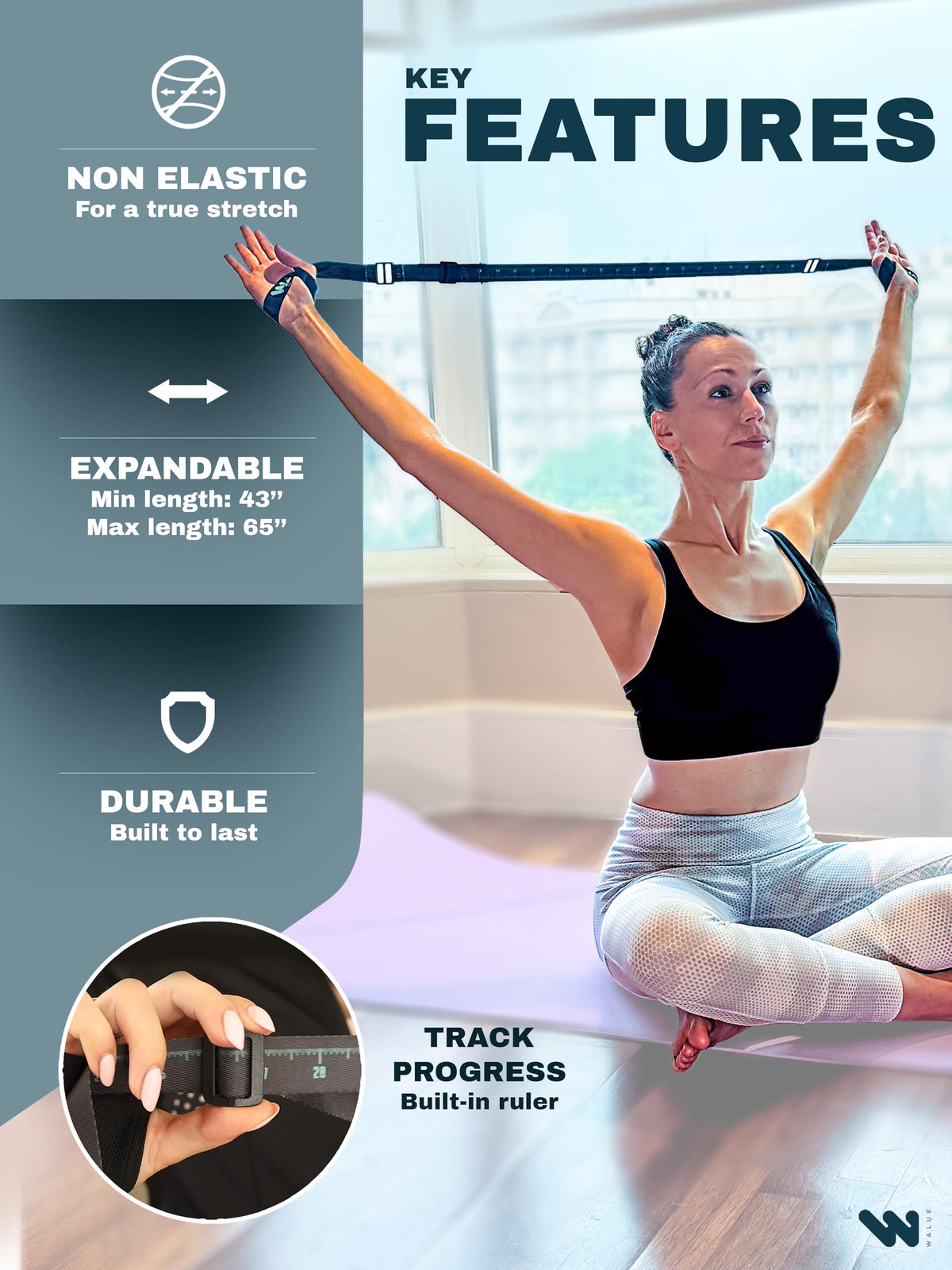 WALUE™ Posture Correction & Shoulder Exerciser – Non-Elastic Stretch Strap for Exercise, Yoga, Flexibility & Physical Therapy
