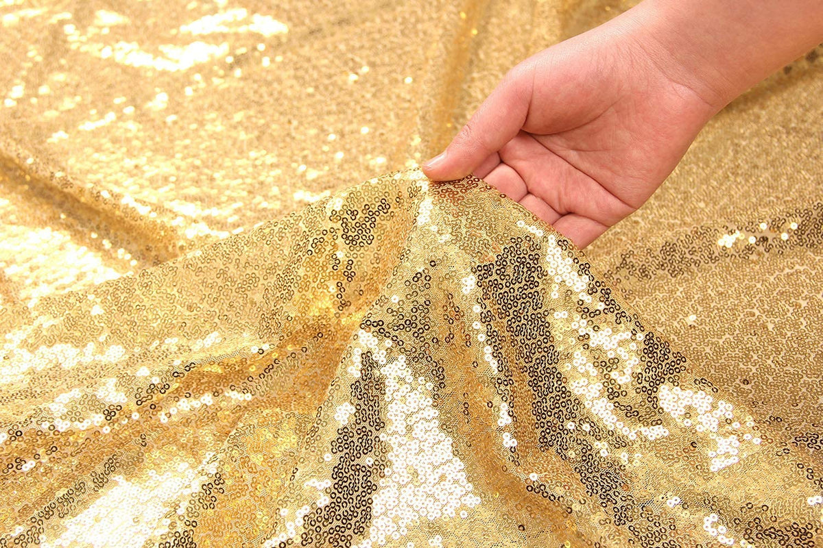 PartyDelight Sequin Table Skirt 9ft Gold for Round/Rectangle/SquareTables for Birthday Party Wedding Christmas