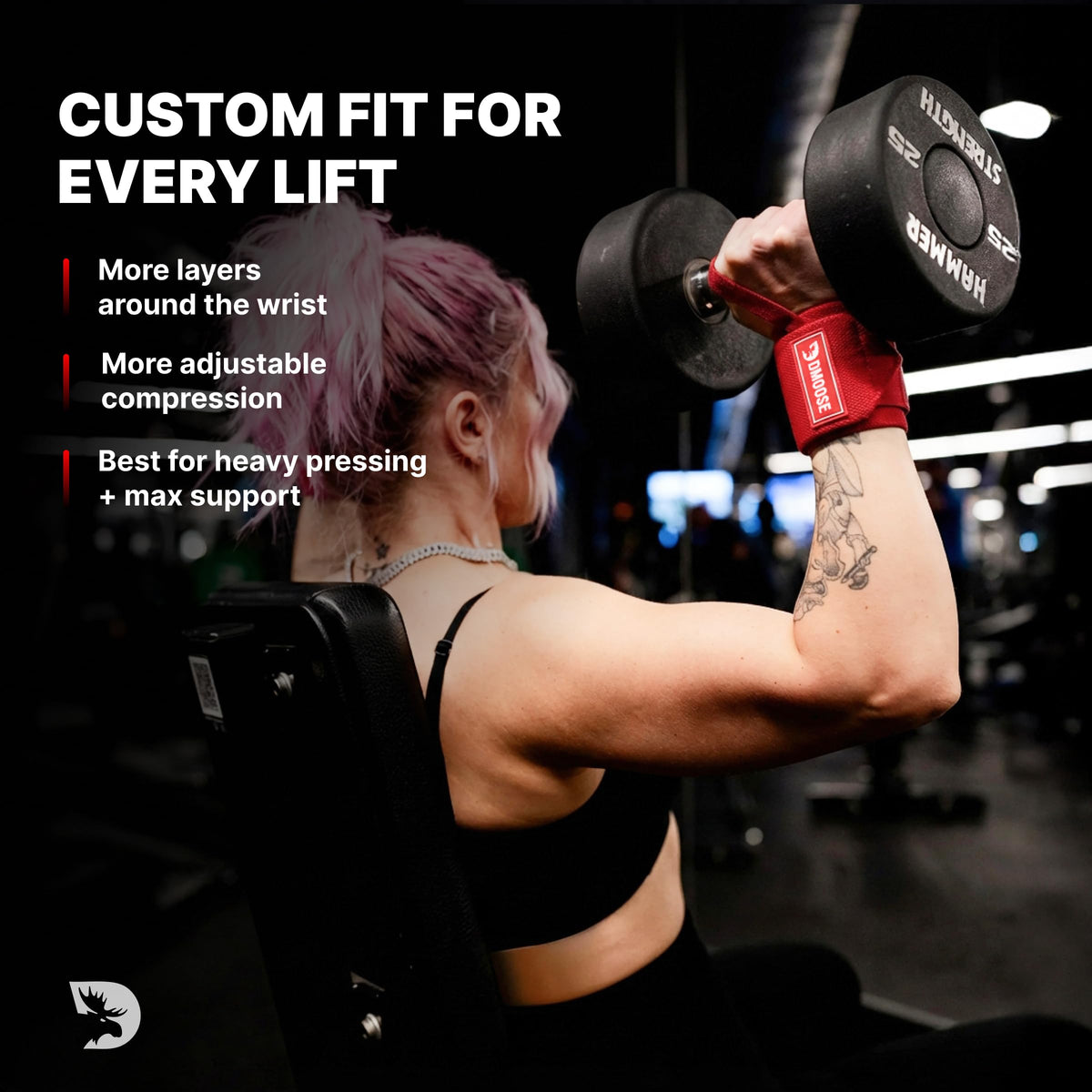 DMoose Wrist Straps for Weightlifting 12 and 18 Inches Thumb Loops with Wrist Support for Workouts Powerlifting Wrist Straps for Weight Lifting Men and Women Black II