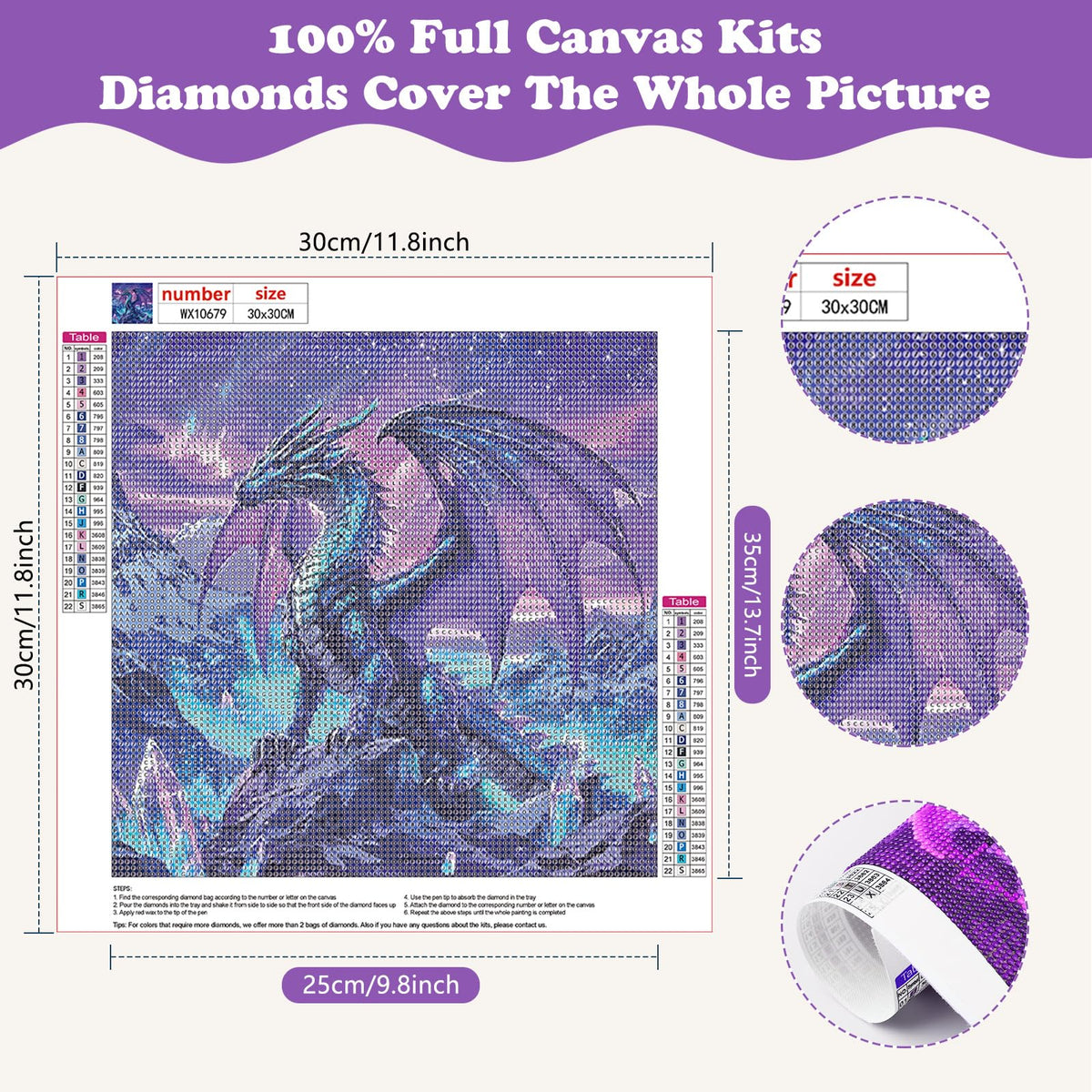 SENQAO Dragon Diamond Art Kits for Adults, DIY 5D Dragon Diamond Painting Kits for Beginners, 4 Pack Round Full Drill Diamond Dots Paintings, Diamonds Pictures Gem Art Crafts Home Decor 12x12inch