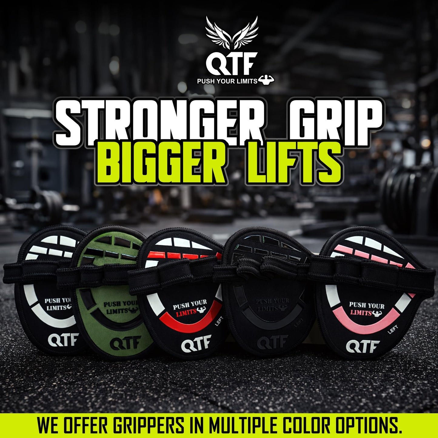 QTF Lifting Grips for Weightlifting Rubber Gloves Gym Palm Protector Grip Pads Replacement of Workout Gloves for Men & Women - Pads for Gym Weightlifting, & Pull Ups (Black/Pink)