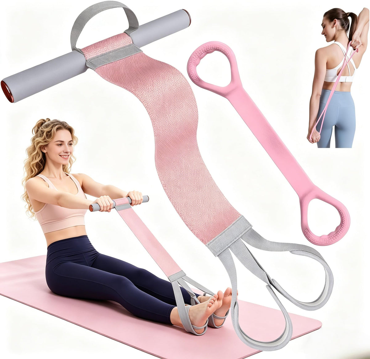 Awaiymi Fabric Resistance Band with Handles,Non-Slip Foot Pedal Puller for Strength Muscle Training,120lb Full-Body Fitness Band,Working Out Stretch Band Equipment for Leg Arm Chest Core Wrist Ankle
