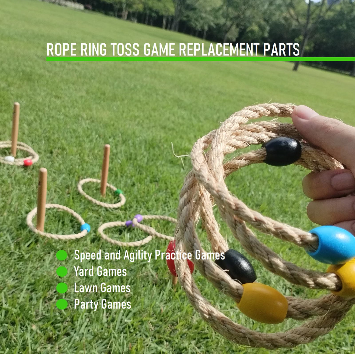 8 Pack Sisal Rope Ring Toss Game Replacement Parts for Adults and Kids, Outdoor Toss Rings for Agility Practice and Speed Game and Yard Games and Lawn Games for Party (Black and White)