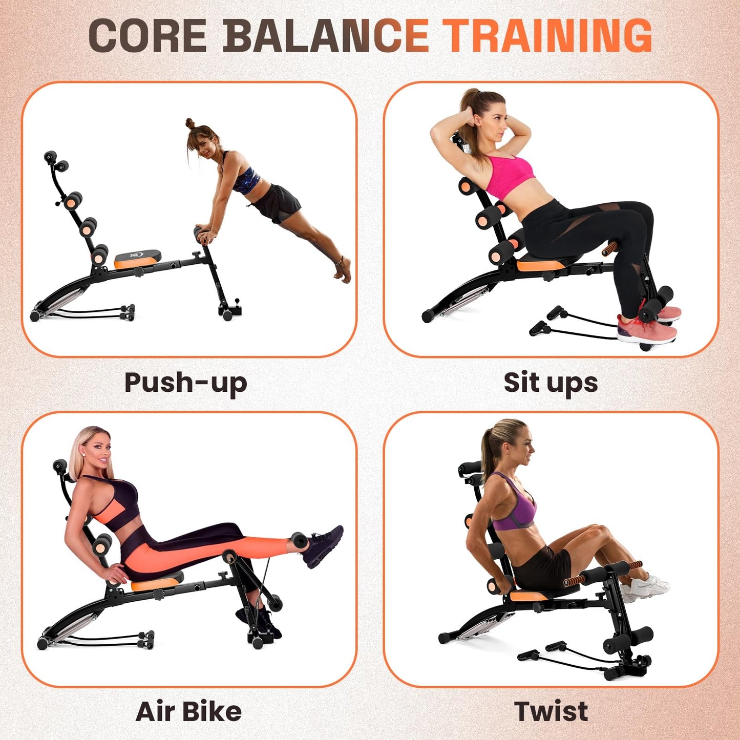 6 in 1 Ab Workout Bench for Home Gym, Adjustable Ab Workout Machine with Headrest 360° Twisting Seat Pedal Multi-Functional Adjustable Weight Bench Equipment for Total Body Work Out Black