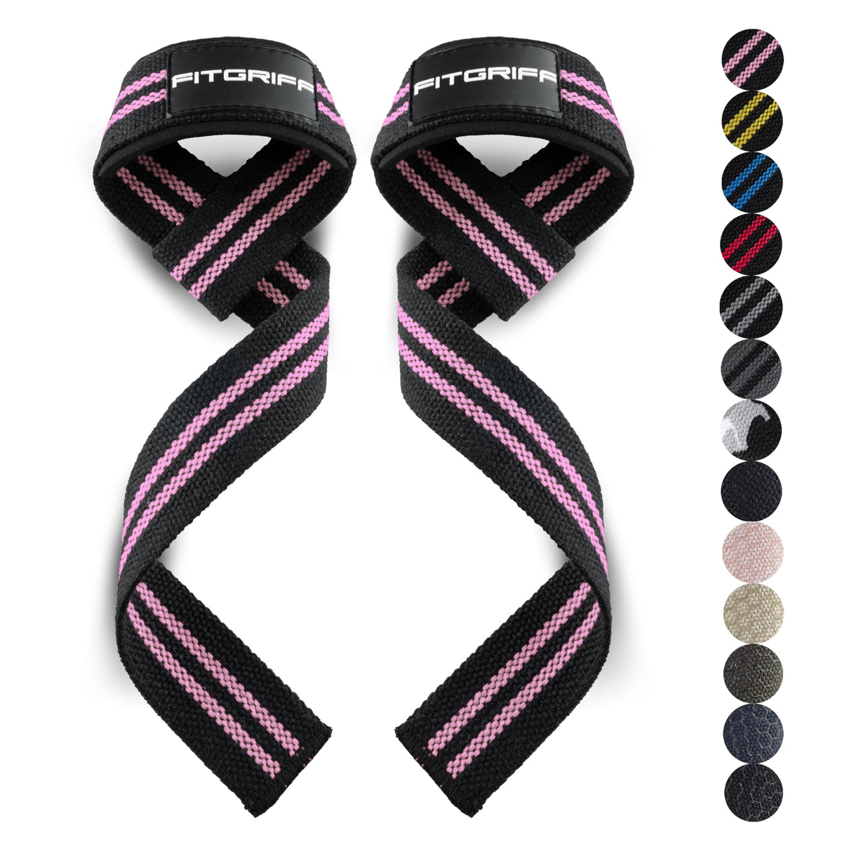 Fitgriff® Lifting Wrist Straps for Weightlifting, Gym, Deadlift, Workout (Made of Premium Cotton & Padded) - Men & Women (Standard, Black/Pink)