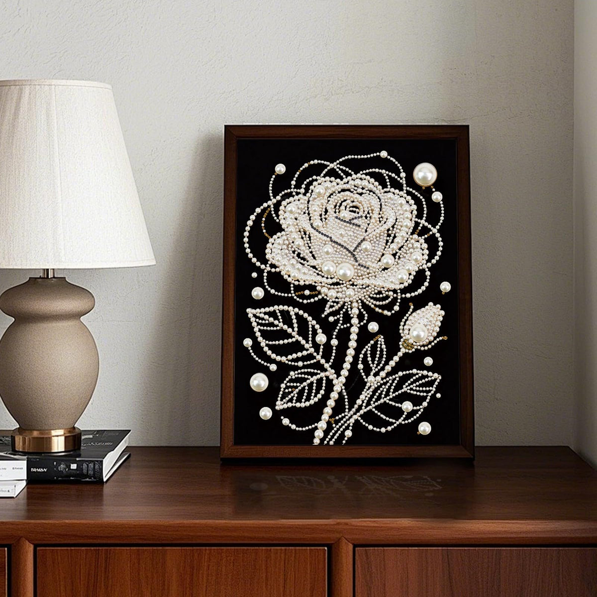 DoxQcs (Unframed DIY Pearl Diamond Art Painting Kit with Black Canvas 9.84X13.78in Shining Diamond Art Craft Resin Gem for Adults Home Wall Decor-Rose