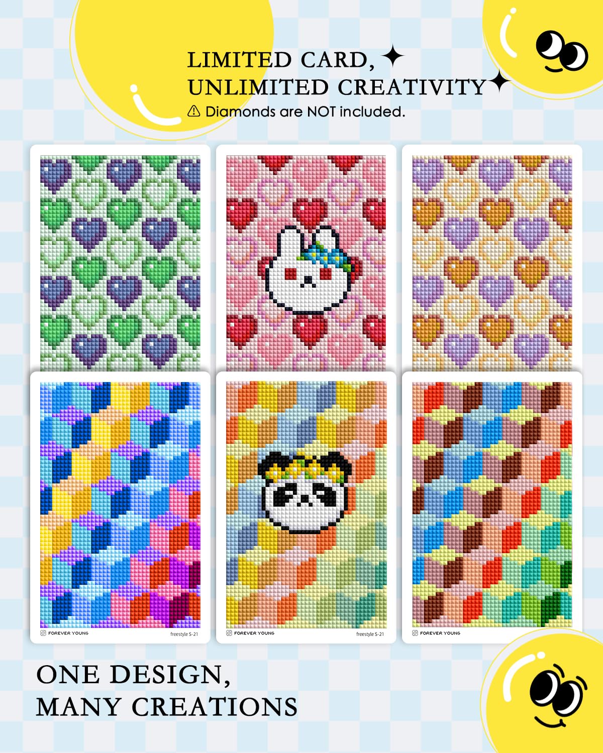forever young 24 Designs Diamond Freestyle Cards for Beads, 5x7 Blank Diamond Art Cards with Glue for Square Dots for Adults, Postcard-Style Diamond Painting Accessories (No Drills)