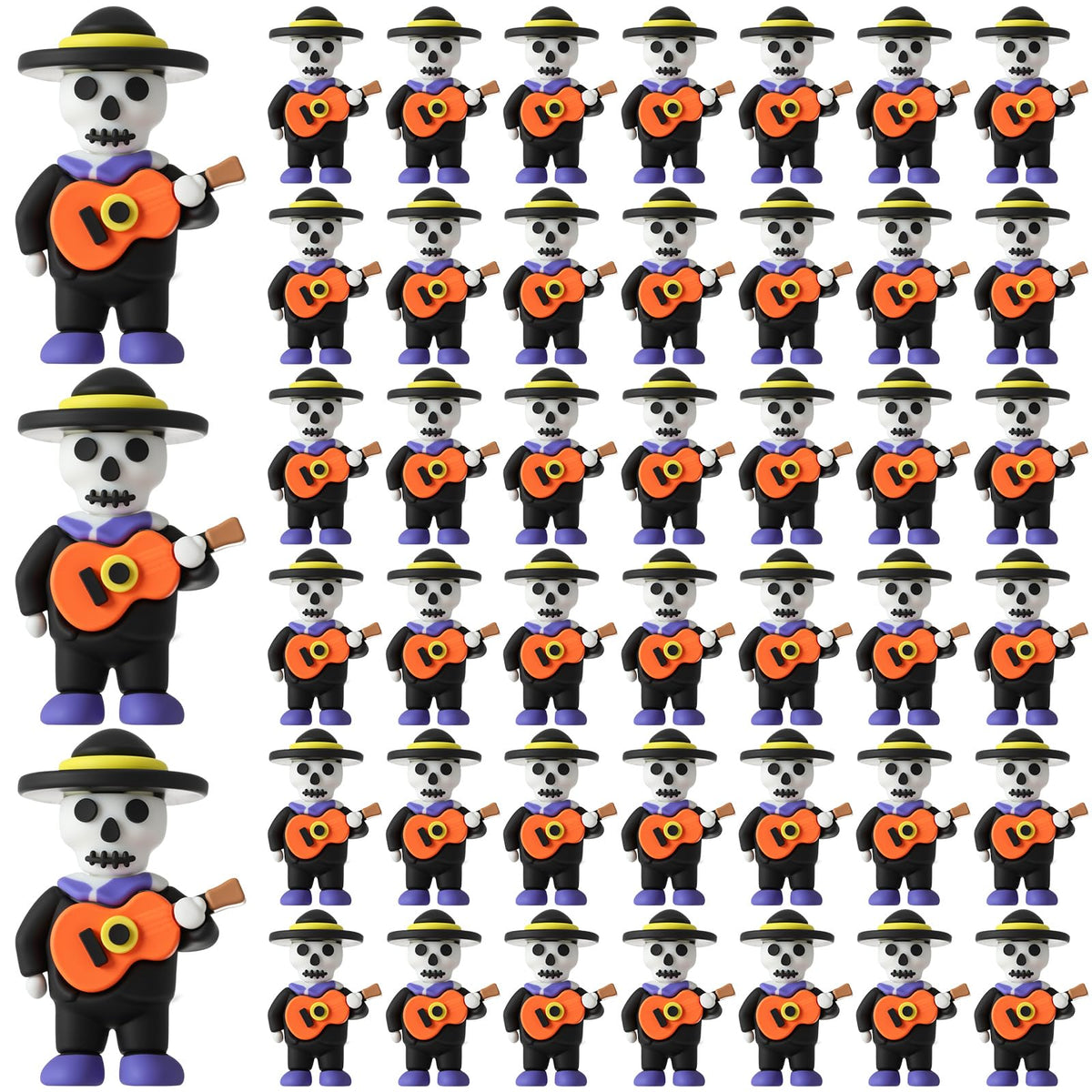 VioraWhite 50 Pcs Halloween Day of The Dead Mini Figurines Little Día De Muertos Figures Mariachi Band Mini Skeleton Skull Statue for Hide and Seek Props Window Desk Kitchen Decorations Party Gifts