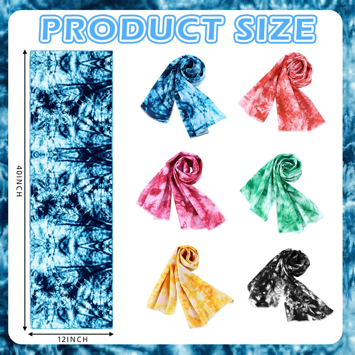 Lumina Garden 12 Pcs Tie Dye Cooling Towel for Neck and Face, 40 x 12 Inch Soft Microfiber Breathable Chilly Ice Towel, Stay Cool Sweat Rags for Sports Biking Hiking Running Yoga Golf Camping