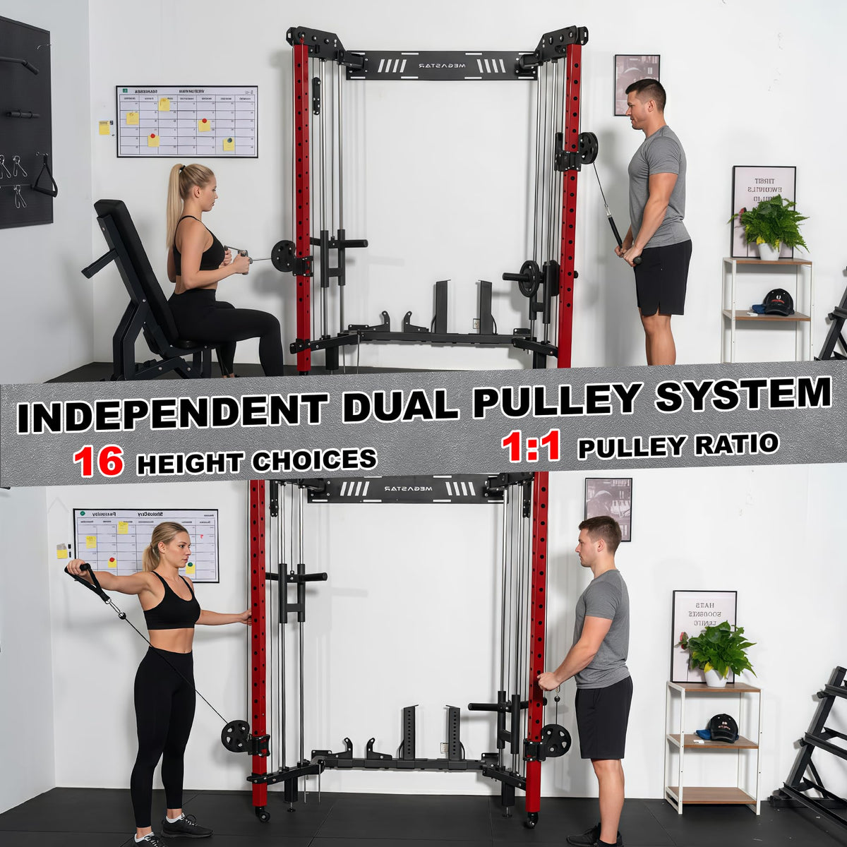 Power Cage, Folding Power Rack, 2000LBS Wall Mounted Squat Rack with Cable Pulley System, Landmine Attachment and Multi-Grip for Home Gym Small Space