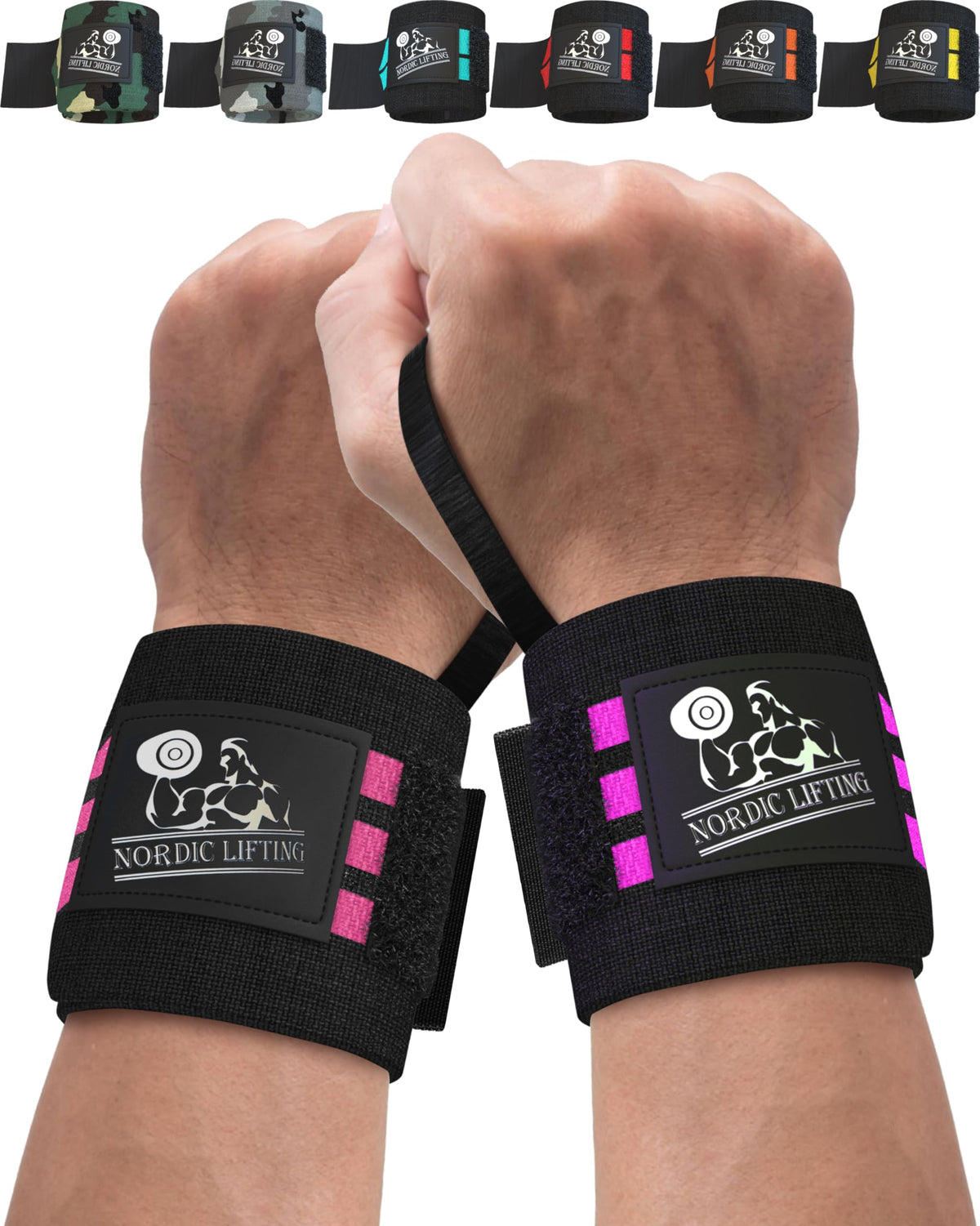 Nordic Lifting Wrist Wraps (2 Pairs) – Adjustable Wrist Wraps with Thumb Loop for Weightlifting, CrossFit & Powerlifting – Gym Essentials Support for Men & Women, Pink/Purple