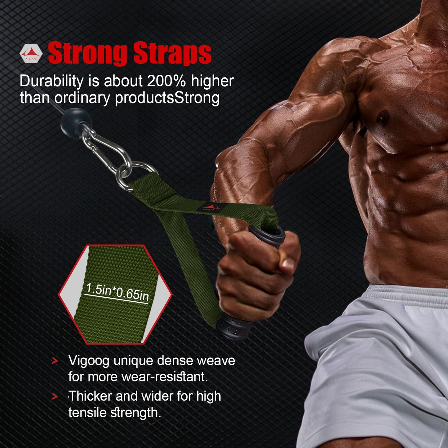 Vigoog Heavy Duty Gym Exercise Handles Attachment for Cable Machine,Resistance Band,Pulley System Home Fitness Workout Equipment, with Elastic Rubber Grip and 2 Large Carabiners (Military Green)