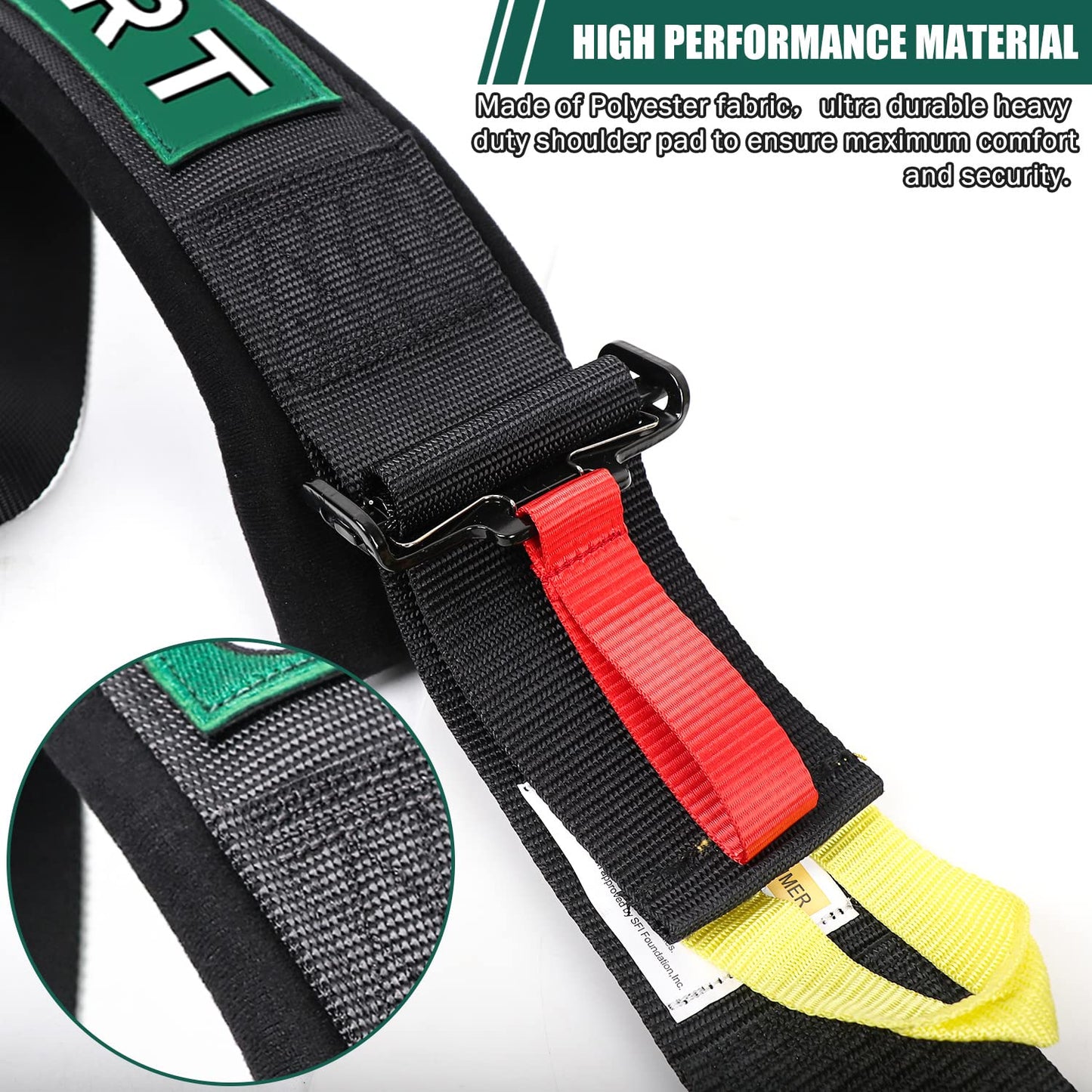 BESTZHEYU 5-Point Racing Harness SFI, 1PC Black Racing Belts 5 Point Harness Sets with Ultra Comfort Heavy Duty 3 Inch Shoulder Pads