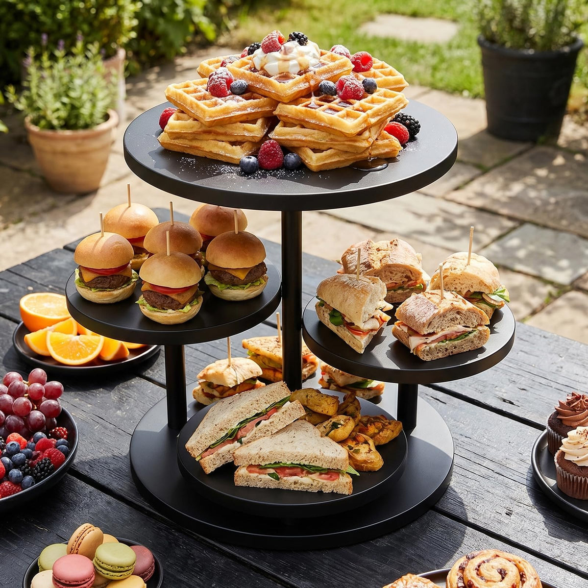 Cupcake Tower for 50 Cupcakes 4 Tier Wooden Dessert Display Stands 360°Rotatable Cookie Display Stand with Tiered Trays Round Cake Stand for Parties Wedding Halloween Dessert Table, Black