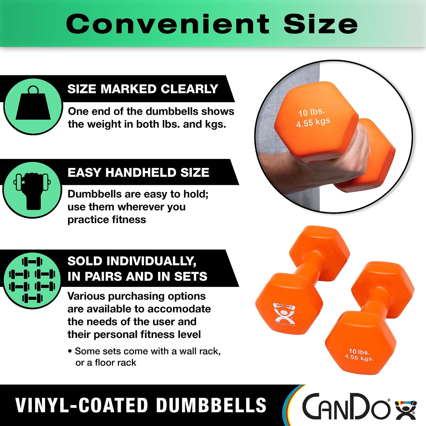 CanDo Vinyl Coated Dumbbell Red 6 lb Single 1pc Handheld Weight for Muscle Training and Workouts, Color Coded Anti-Roll Home Gym Equipment, Beginner and Pro…