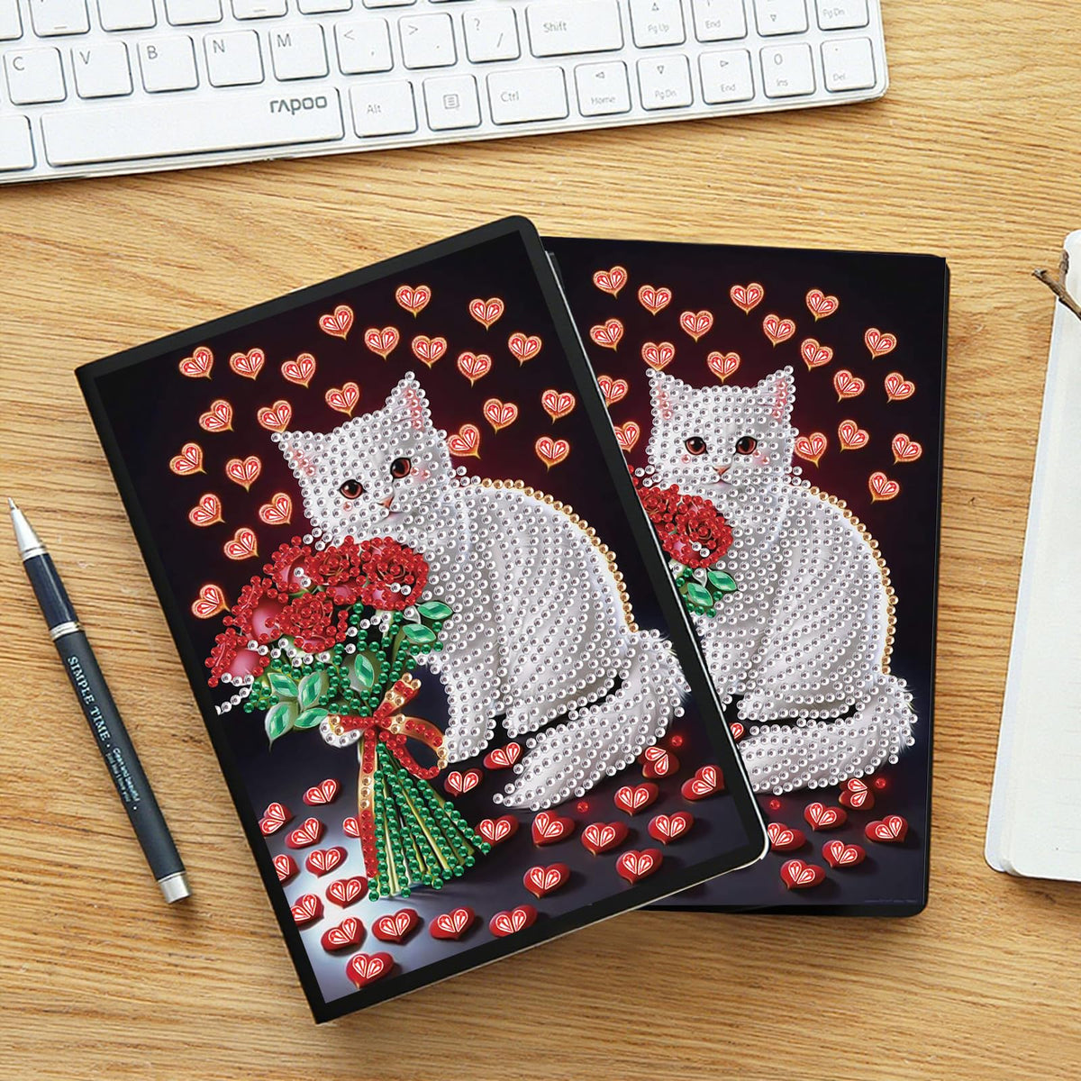 JZHYOAN Diamond Painting Notebook for Adults A5 Blank Painting by Numbers Diary Notebooks Cat Special Shpae Craft Set Diamond Painting Sketchbook Journals Gift Mosaic Kit Table Decoration