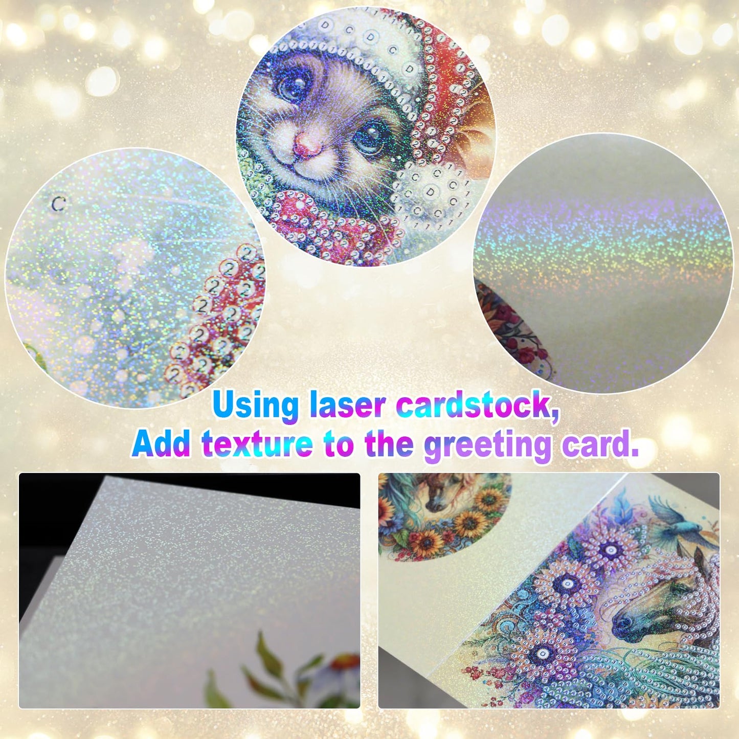 MVVMTOP 6pcs Diamond Painting Greeting Cards for Blessings and Wishes, Grandma DIY Special Shape Crystal Diamond Art Partial, Surface flash Paper Material, DIY Gifts for Christmas Thanksgiving Day