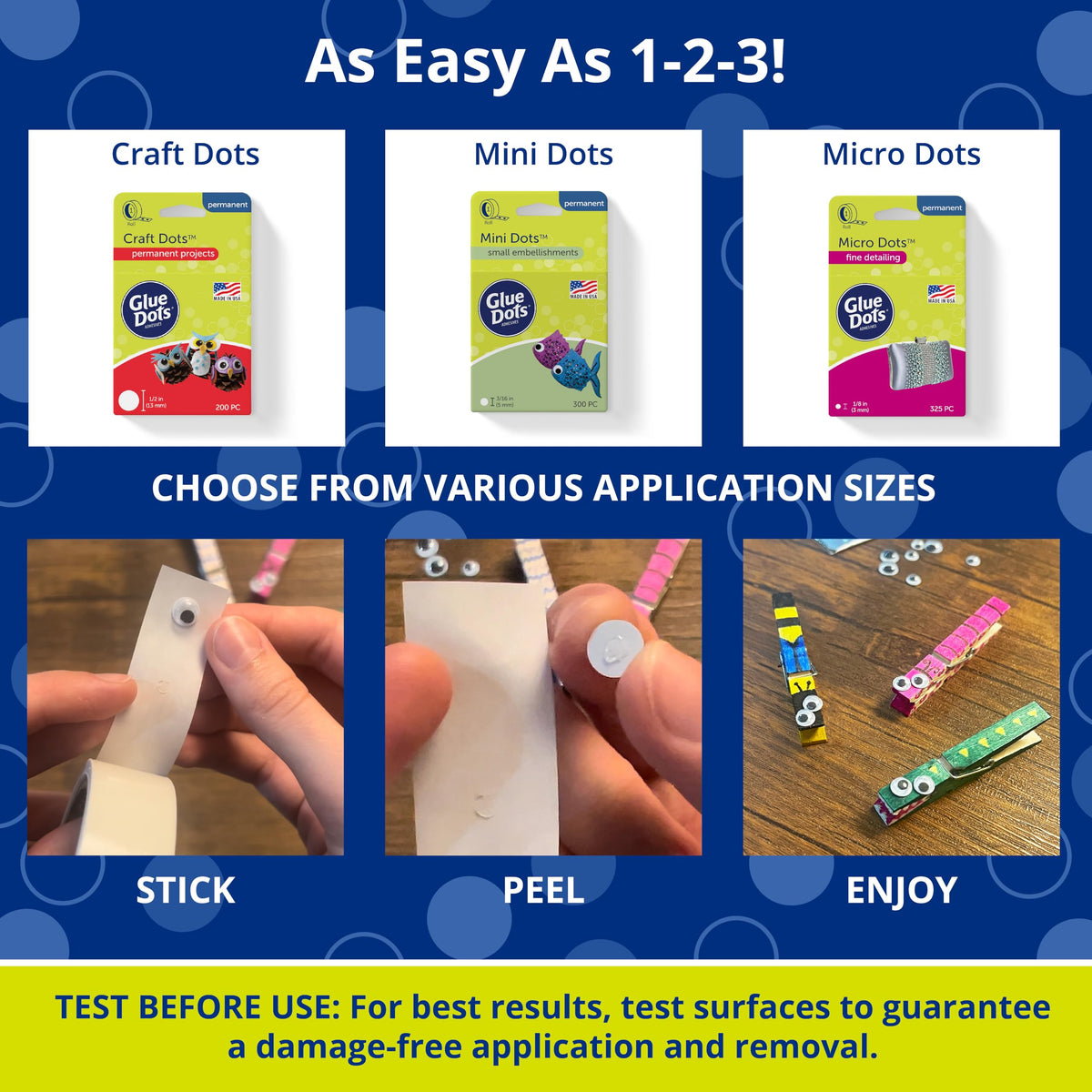 Glue Dots, Crafter's Pack, Double-Sided, Mini Dots, Craft Dots, Micro Dots, Permanent, 825 Dots, DIY Craft Glue Tape, Sticky Adhesive Glue Points, Liquid Hot Glue Alternative, Clear, 3 Pack