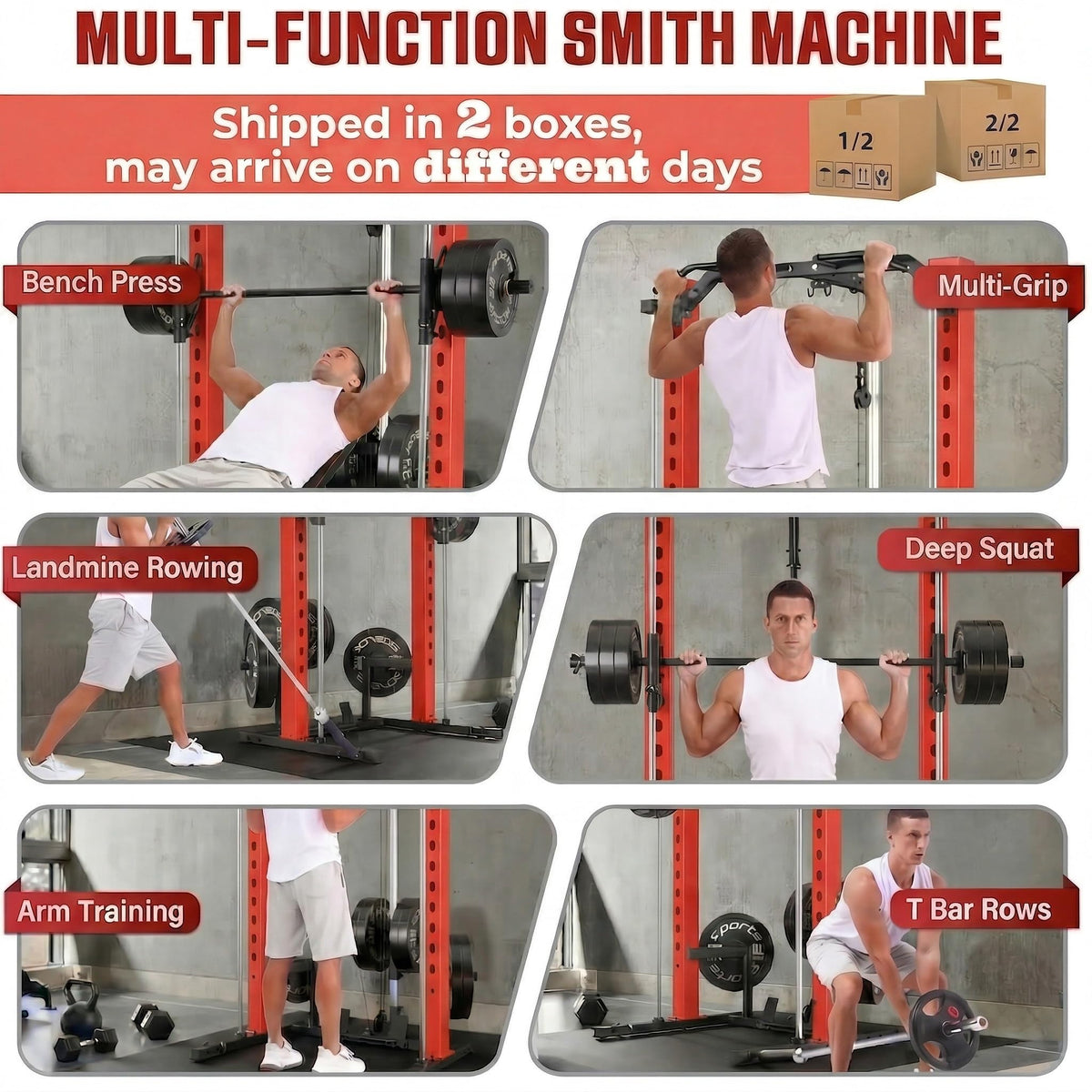 OPPSDECOR All-in-One Adjustable Smith Machine with LAT-Pull Down System Multi-Function Power Cage for Home Gym Cable Crossover Squat Rack of Workout Machine Training Equipment with Attachments