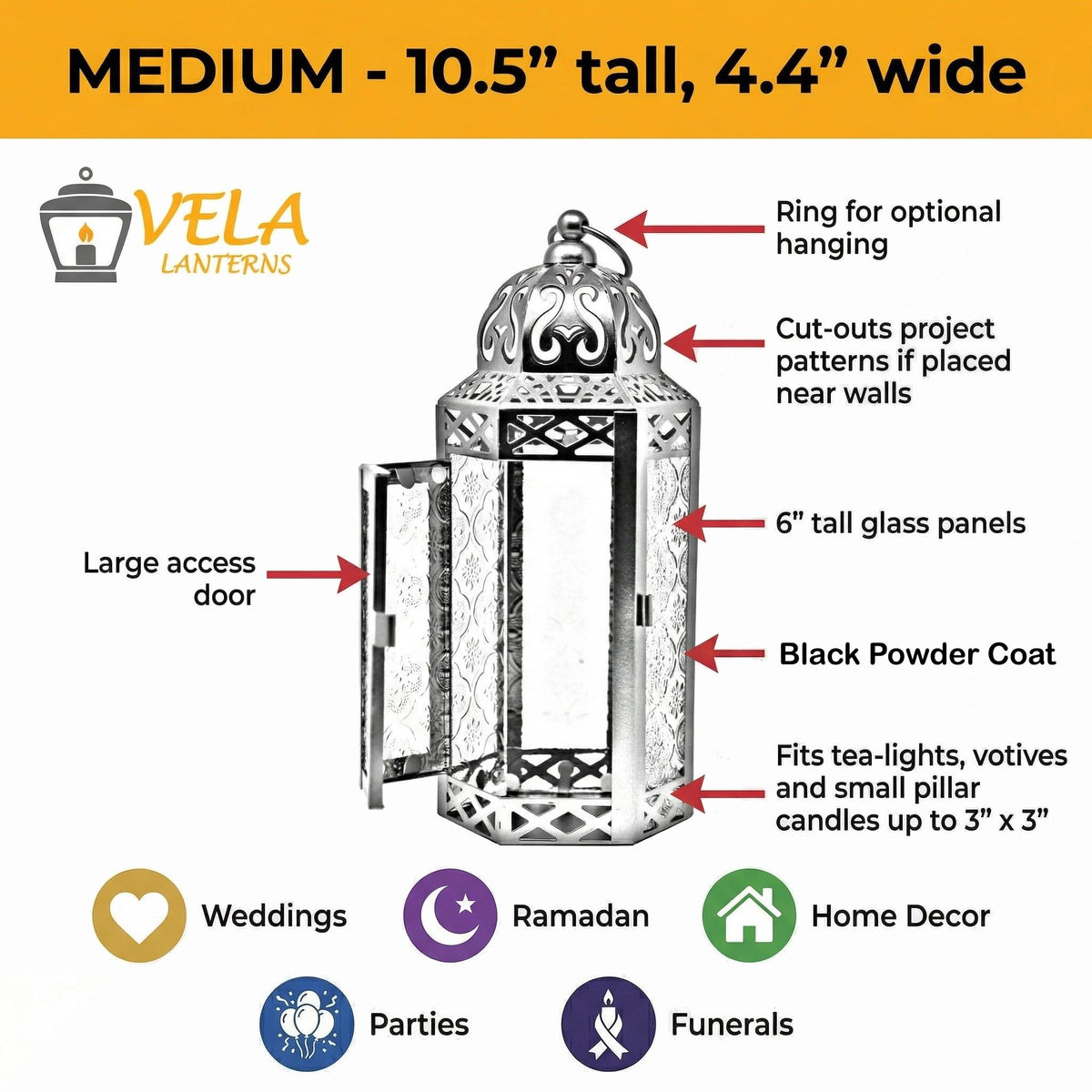 Vela Lanterns Decorative Indoor Moroccan Candle Holder, Clear, M