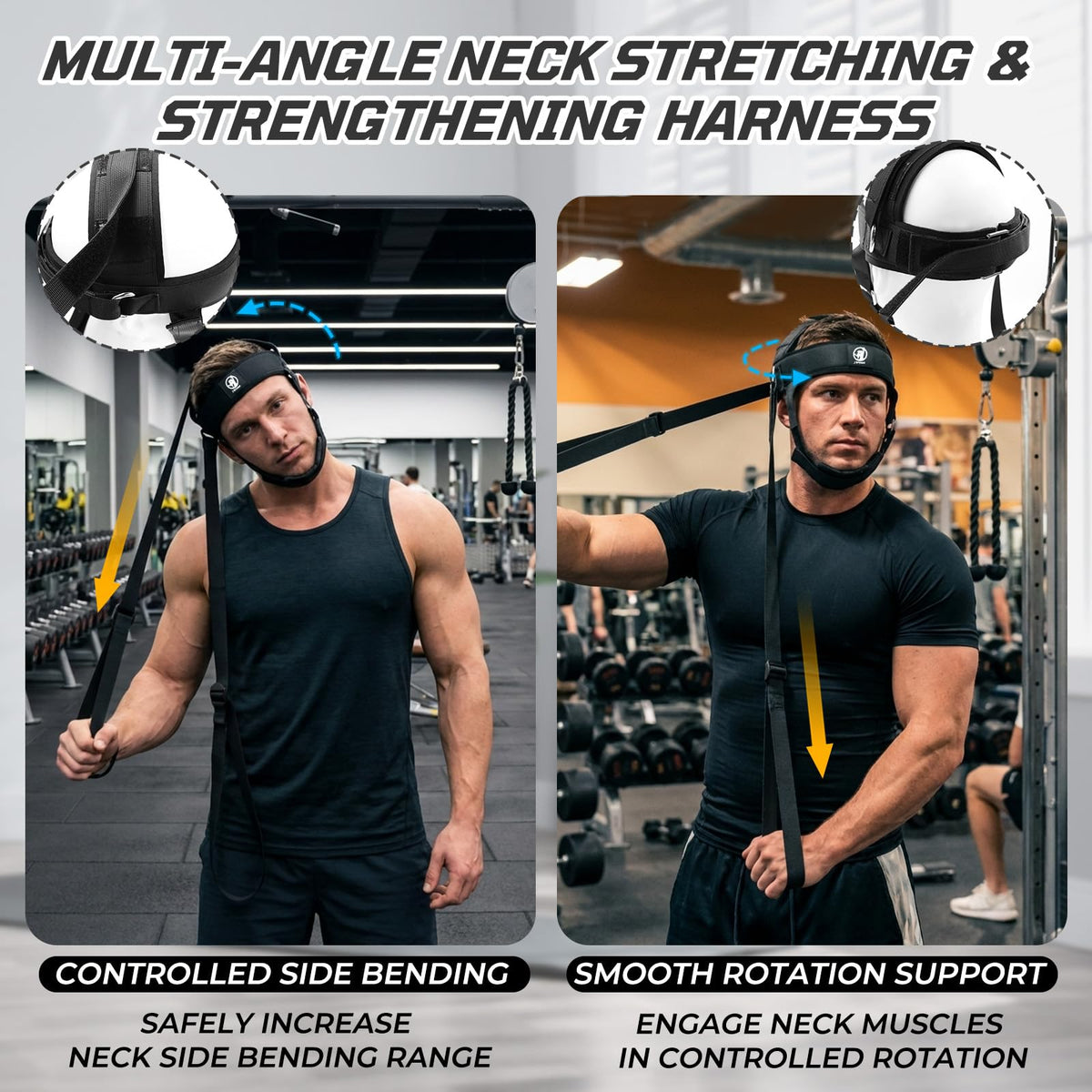 Neck Stretching Training Harness – Adjustable Chin Strap Headgear with Dual D-Rings for Neck Traction, Mobility, and Posture Support