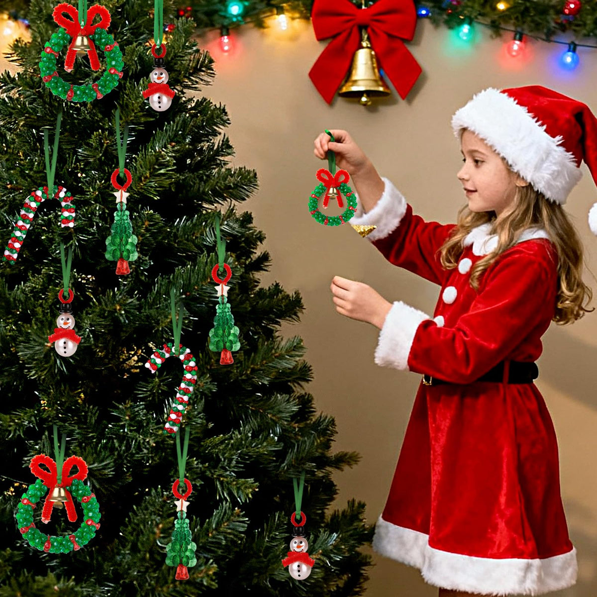LIHAO 40PCS Christmas Crafts for Teens Boys Girls Adults, Beaded Ornament Kits to Make 10PCS Snowman/10PCS Tree/10PCS Wreath/10PCS Candy Cane Holiday Tree Decorations Craft Supplies(Assembly Needed)