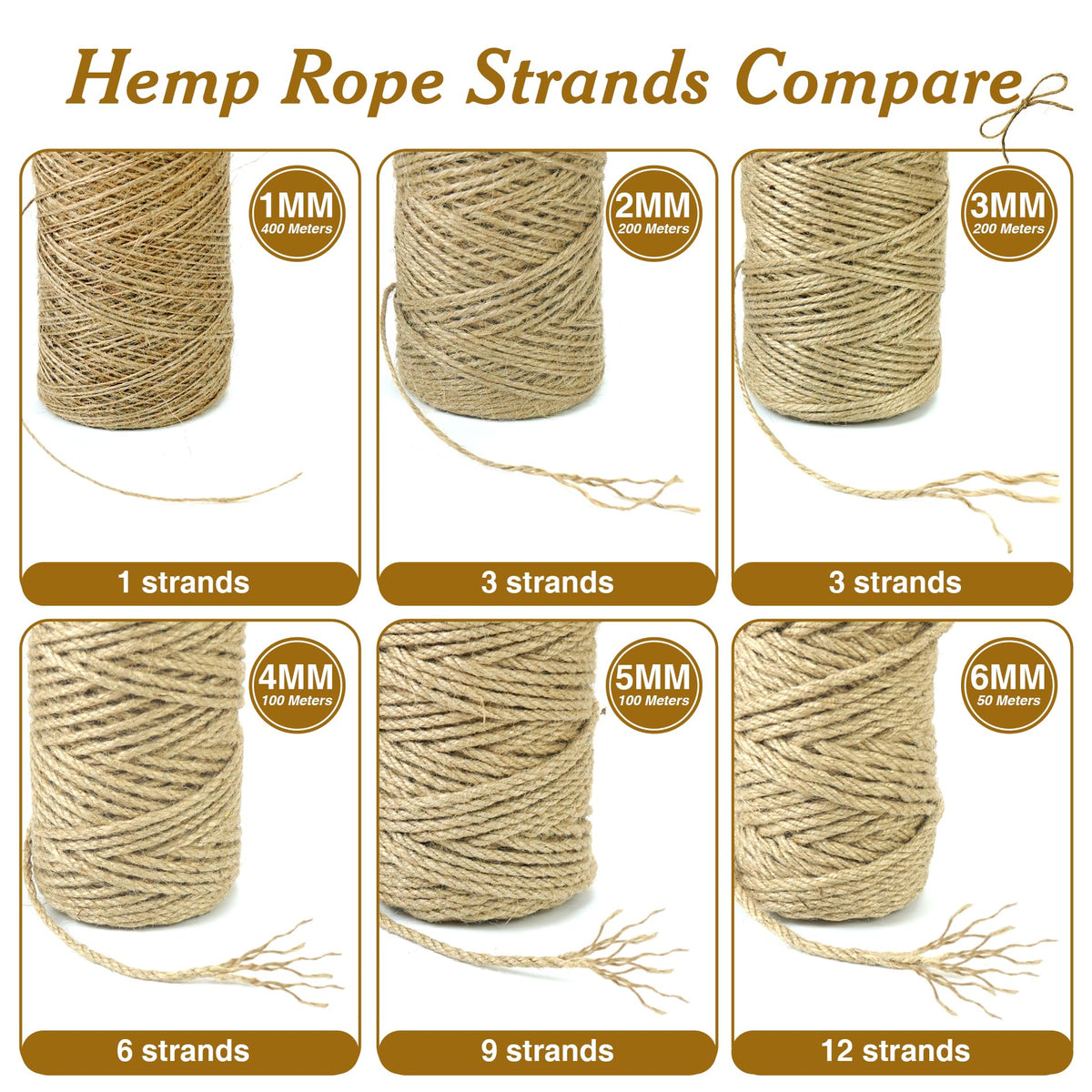 4mm*328 Feet Natural Jute Twine String DIY Home Decor,Medium Thick Jute Twine for Crafting Gift Wrapping Packing Gardening Crochet Knitting Macrame Decor,6-Strand Twisted Brown Rope for Cat Tree