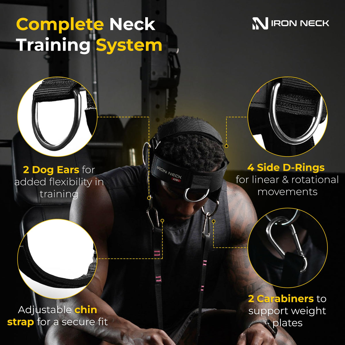 Iron Neck Neck Trainer, Exerciser, & Strengthener with Adjustable Head and Chin Strap - Portable Head Harness for Weight Lifting, Home, & Gym Use - Exercise & Workout Equipment (Rafa, Red)
