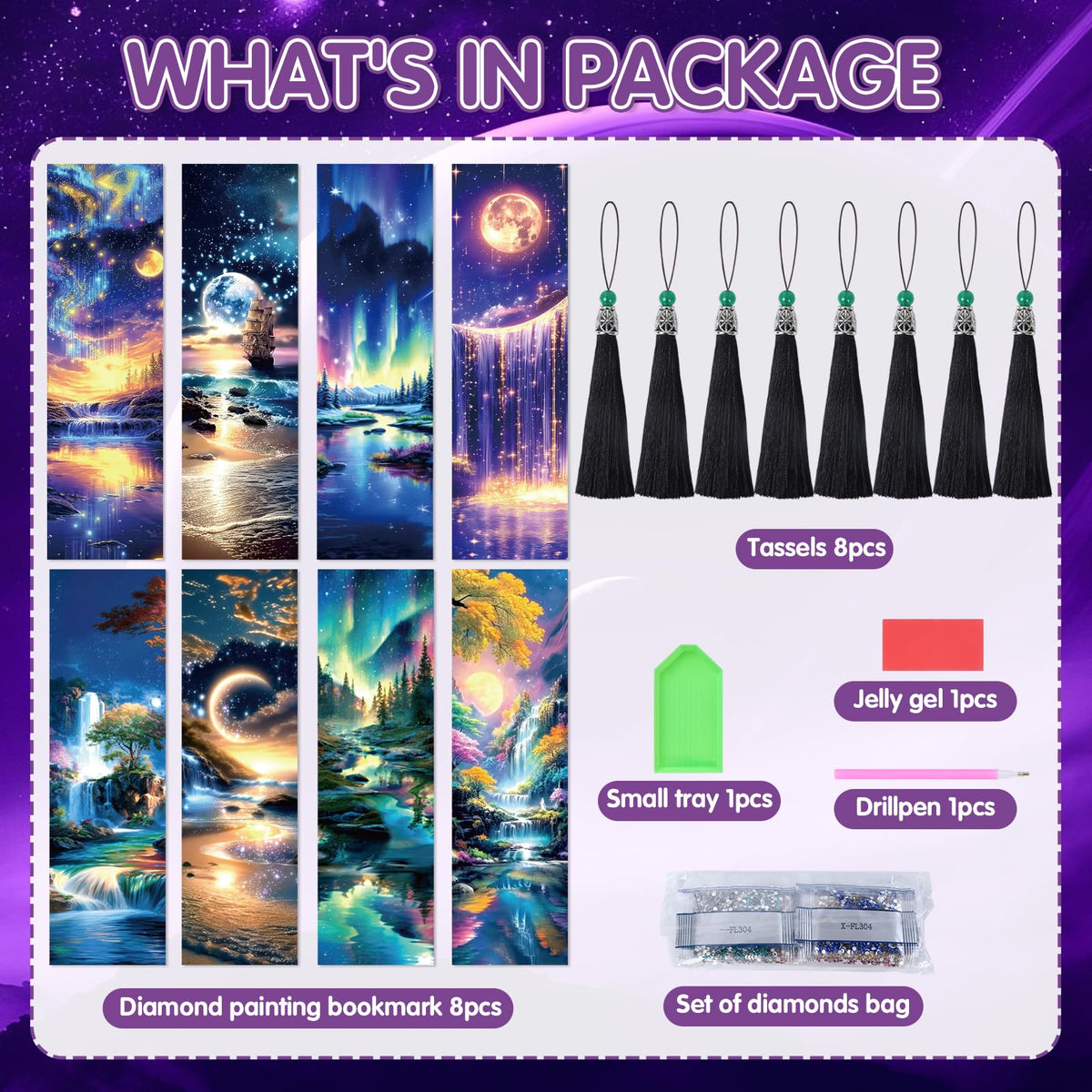 Sitsink Landscape Diamond Art Bookmarks - 8 Pcs Polar Lights Aurora Diamond Painting Kits Bookmarks Set Scenery Design